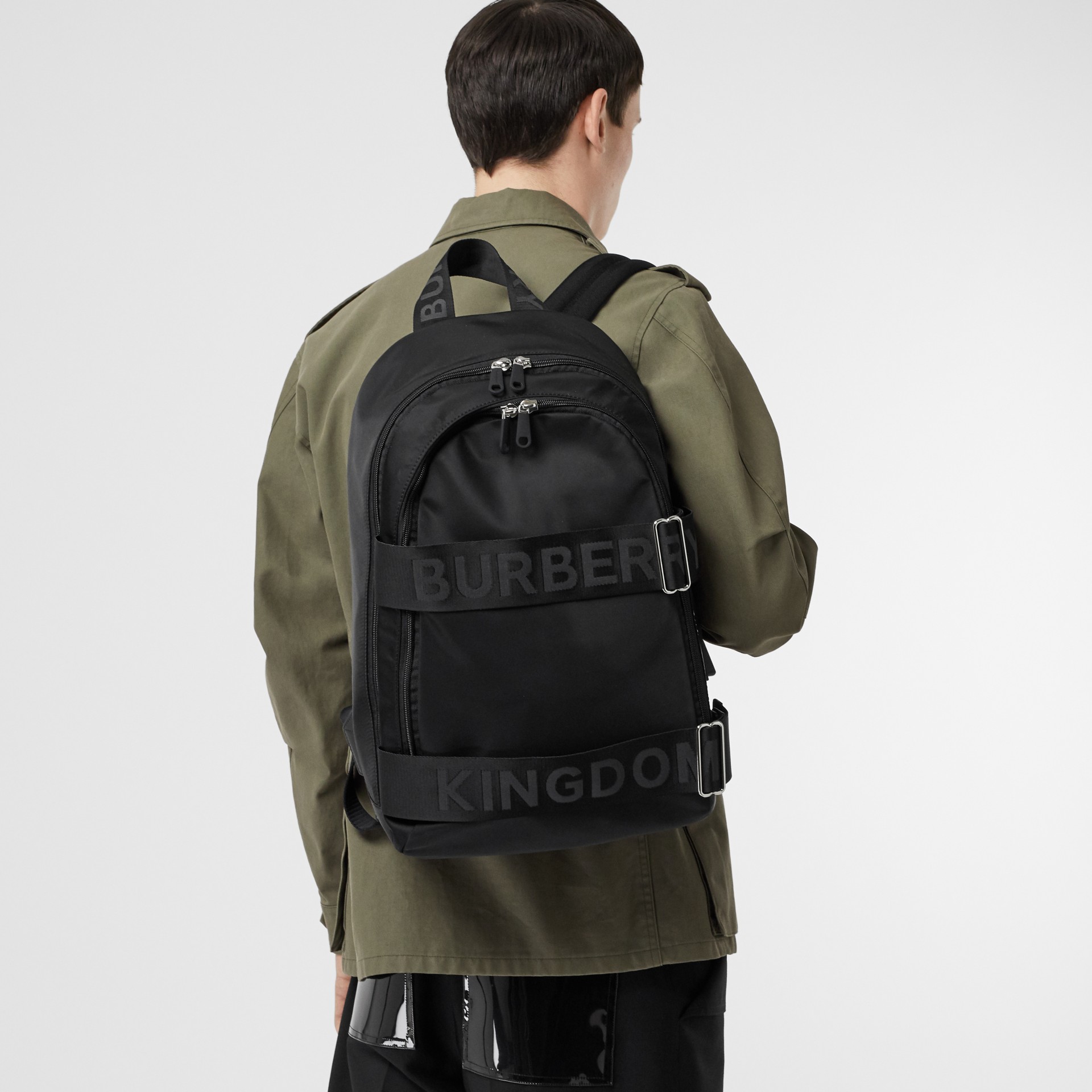Large Logo Detail Nylon Backpack in Black Men Burberry United States