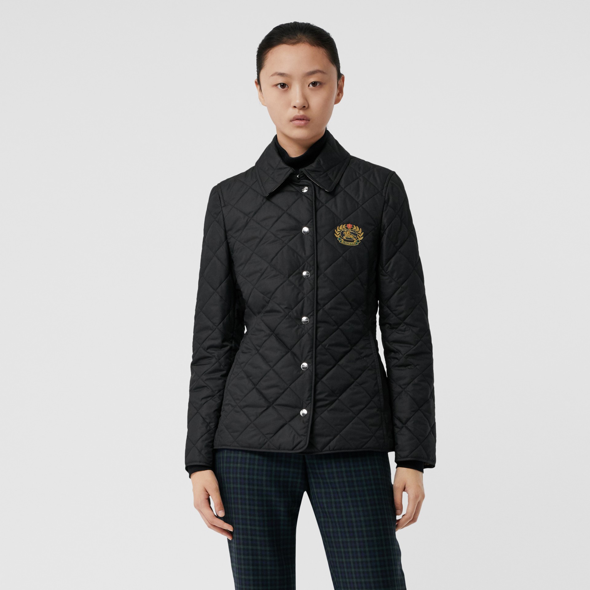 Embroidered Crest Diamond Quilted Jacket in Black - Women | Burberry ...