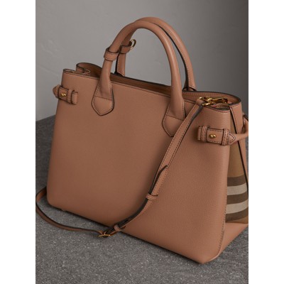 burberry medium leather and house check tote bag