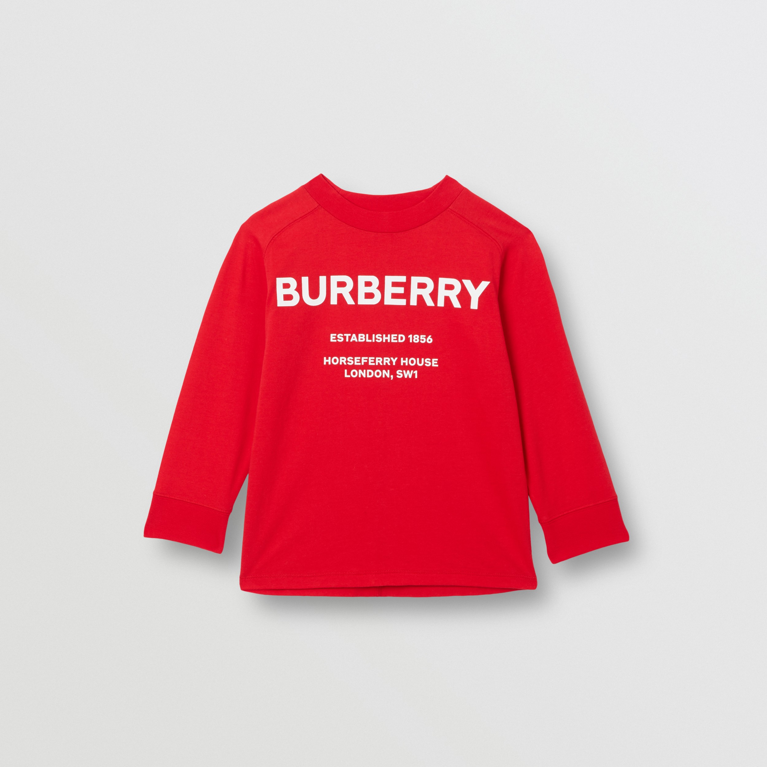 Long-sleeve Horseferry Print Cotton Top in Bright Red | Burberry United ...