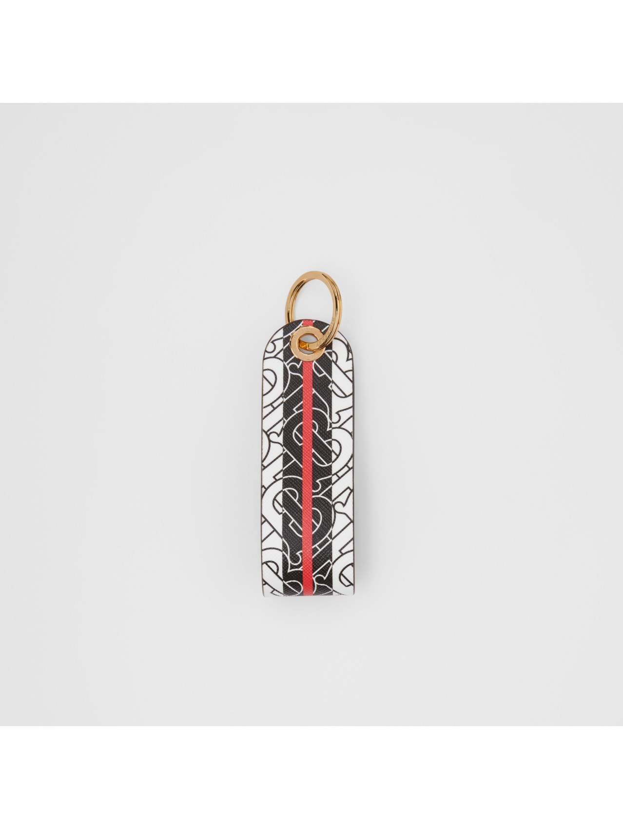 Porte-clés en cuir et toile écologique rayé Monogram in Brun Bride