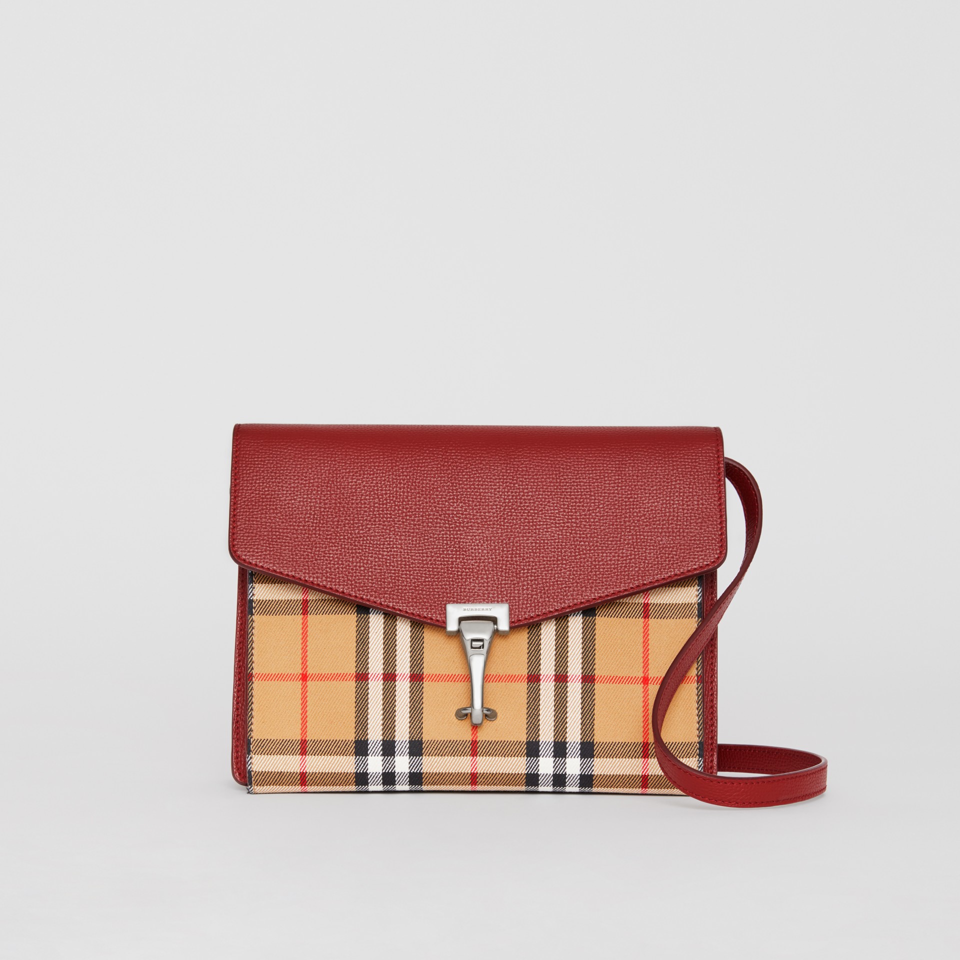 Small Vintage Check and Leather Crossbody Bag in Crimson Women