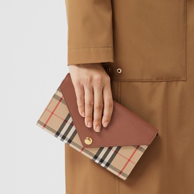 burberry vintage check and leather wallet with detachable strap