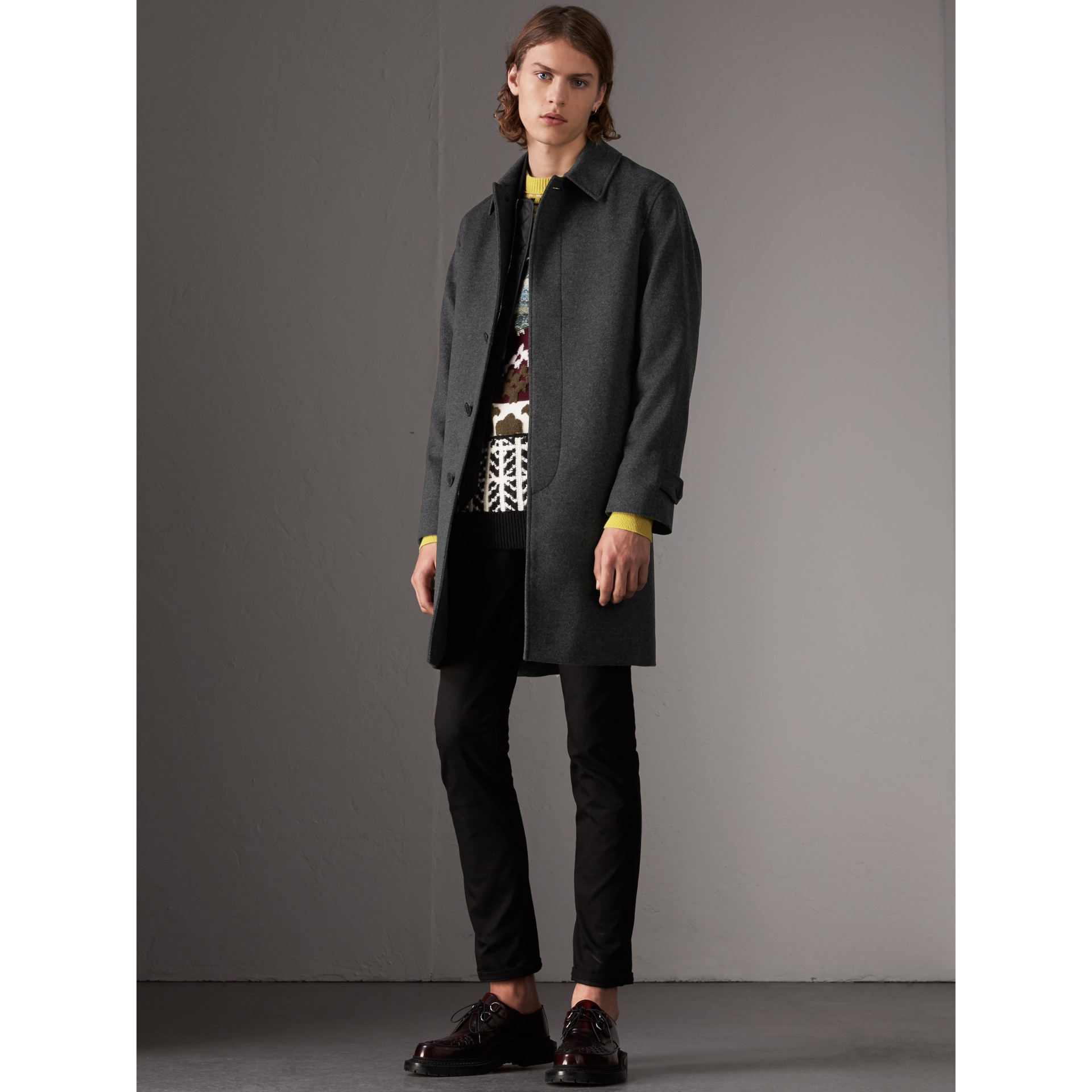Wool Cashmere Blend Car Coat with Detachable Gilet in Dark Grey Melange