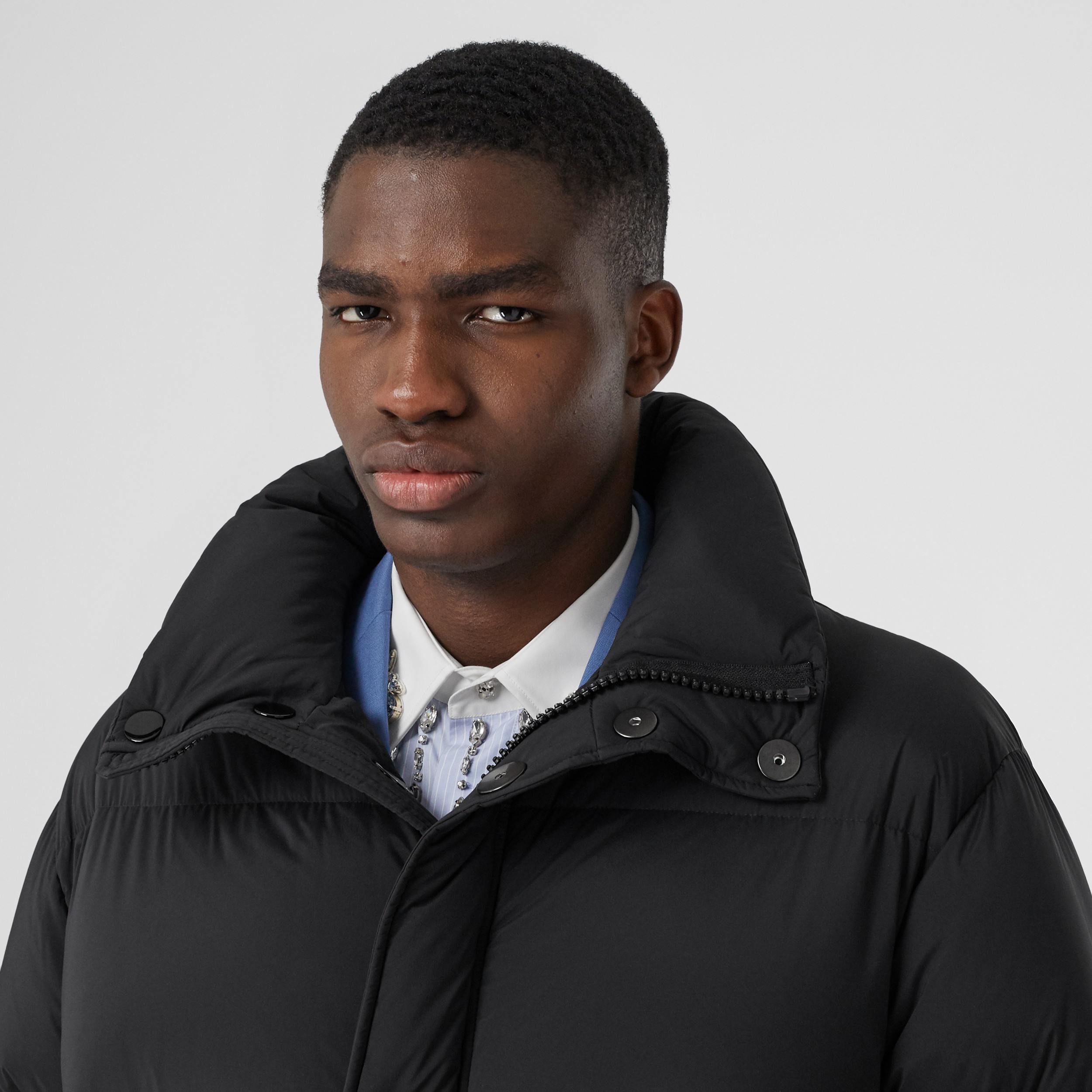 Detachable Hood Stretch Nylon Puffer Coat in Black - Men | Burberry ...