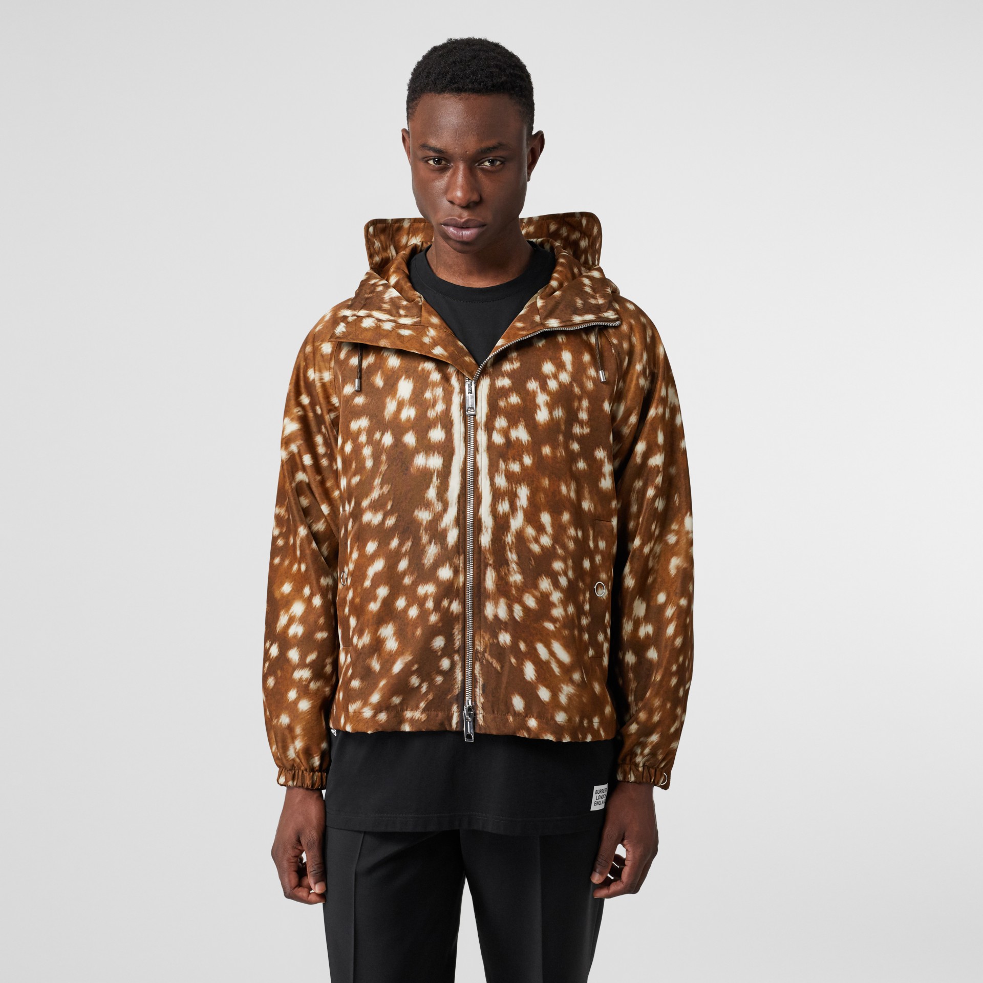 Deer Print Nylon Hooded Jacket in Honey - Men | Burberry United States