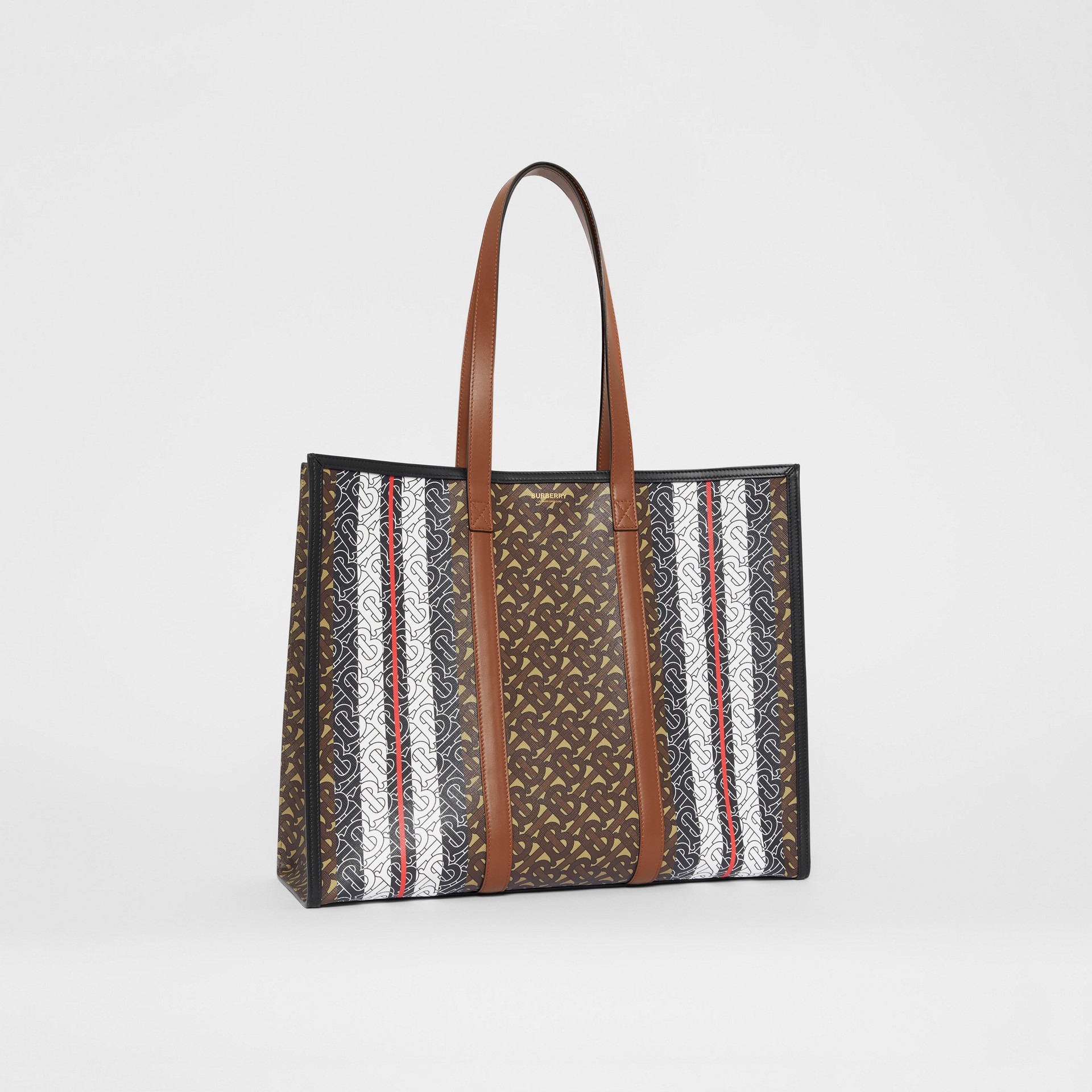 Monogram Stripe E Canvas Tote Bag In Bridle Brown Women Burberry United States