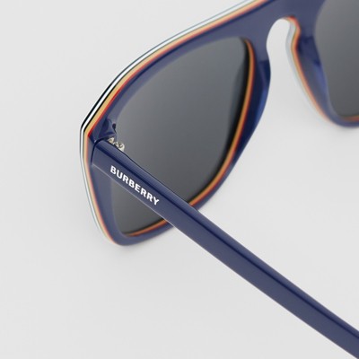 Stripe Detail Square Frame Sunglasses 
