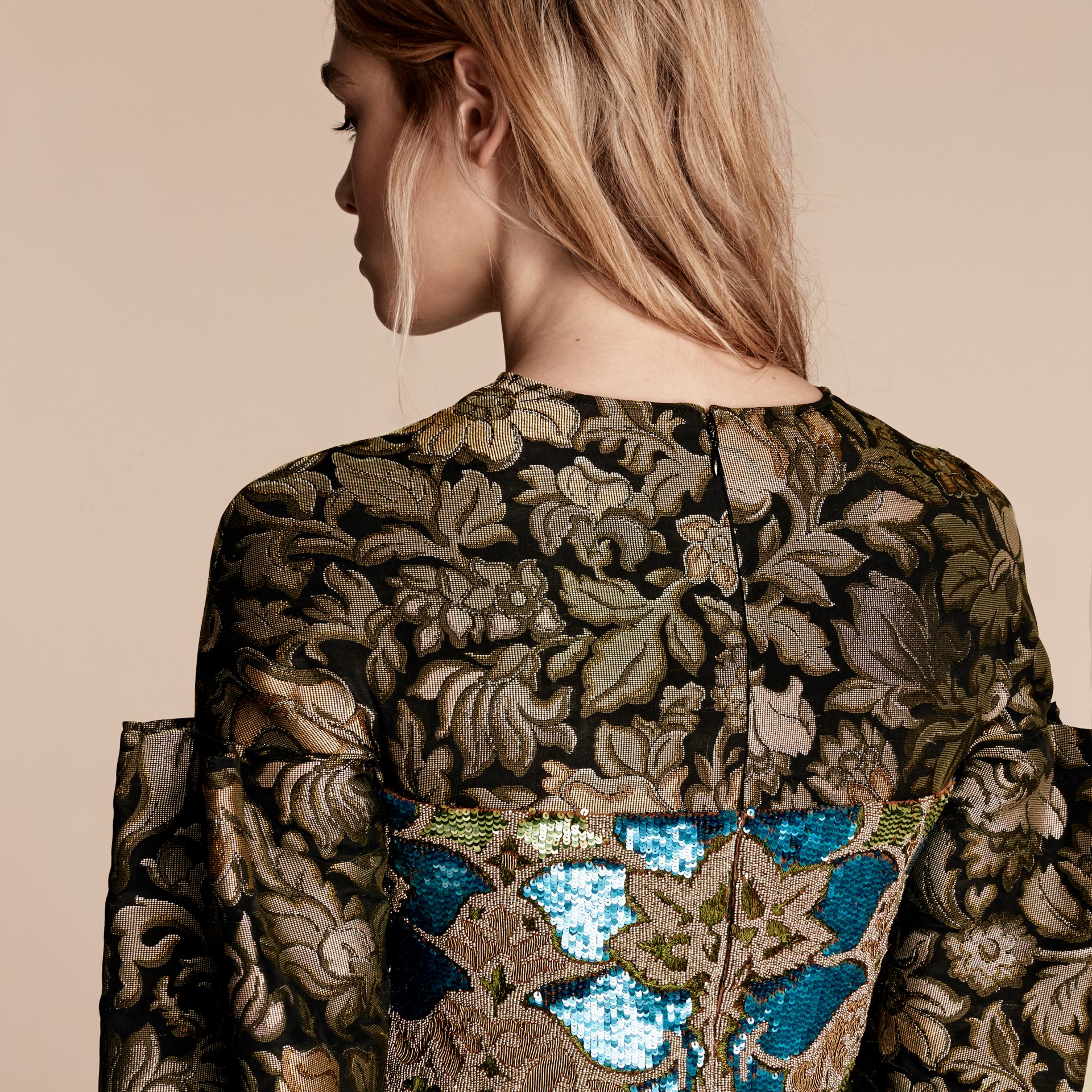 Floral Tapestry Fil Coupé and Sequin Dress in Sage Burberry United