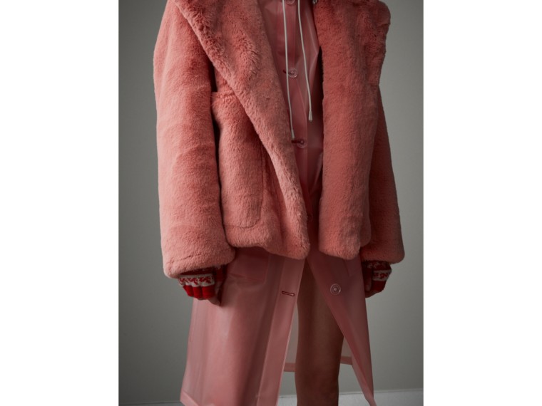 Faux Fur Hooded Jacket in Pale Pink Women Burberry United States
