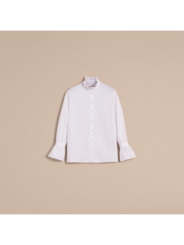 white cotton ruffle shirt