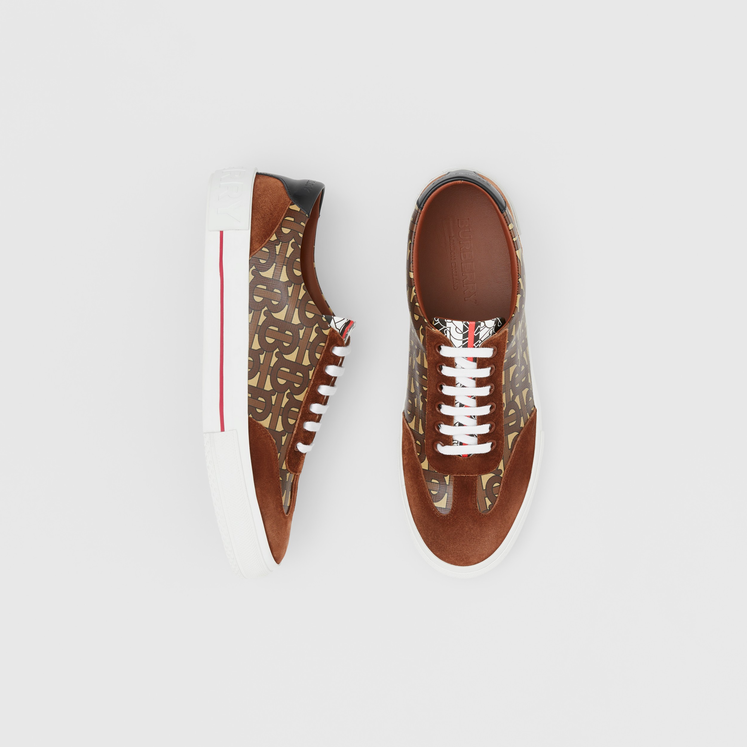 burberry suede detail monogram stripe sneakers