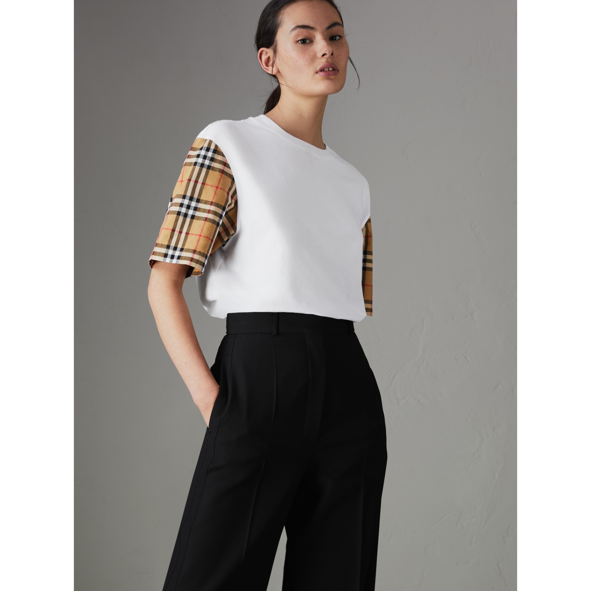 burberry 格纹短袖全棉t恤 - 白色