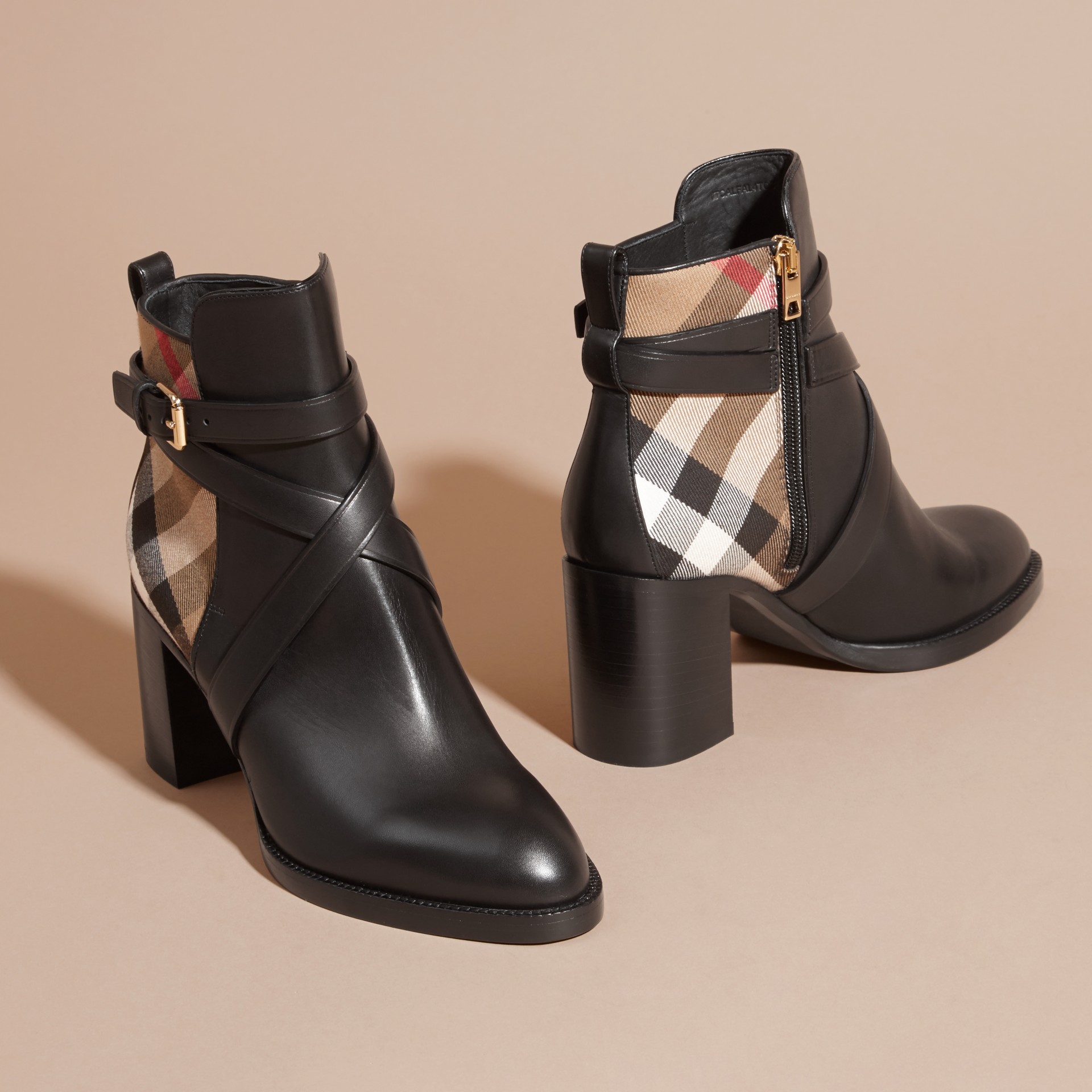 burberry house check leather bootie