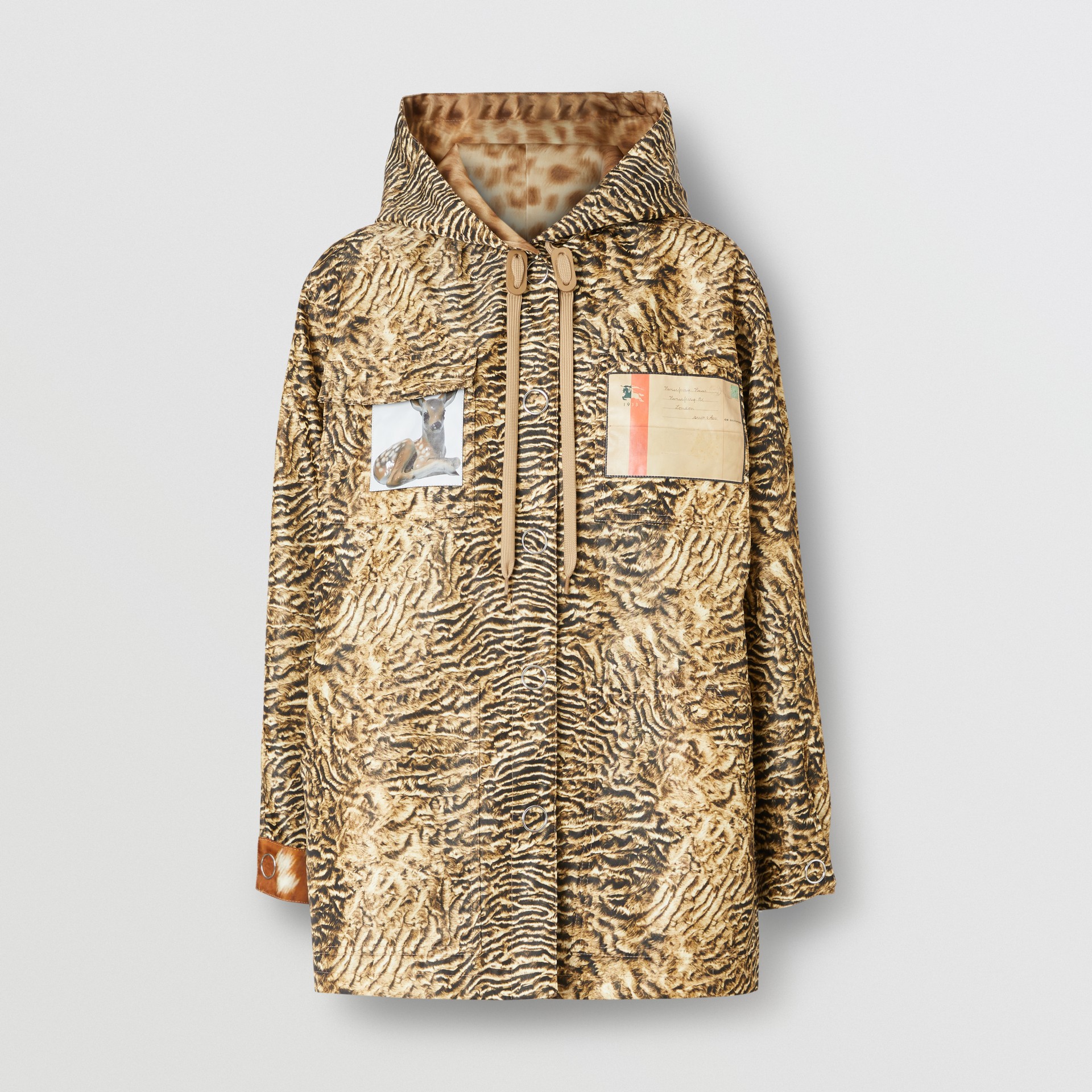 Tiger Print Lightweight Hooded Jacket in Beige - Women | Burberry ...