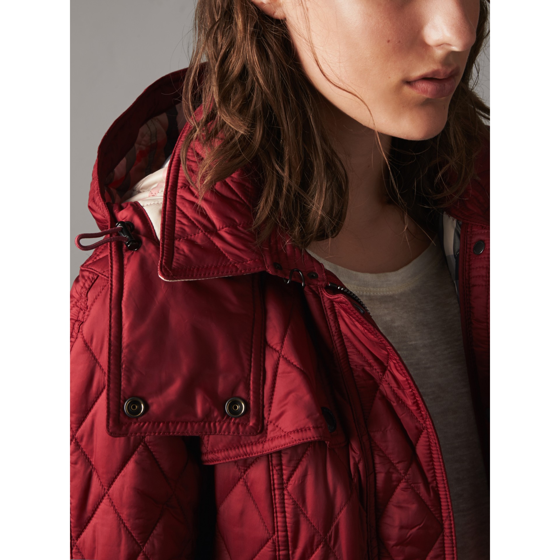 Quilted Trench Jacket with Detachable Hood in Dark Crimson Women Burberry United States