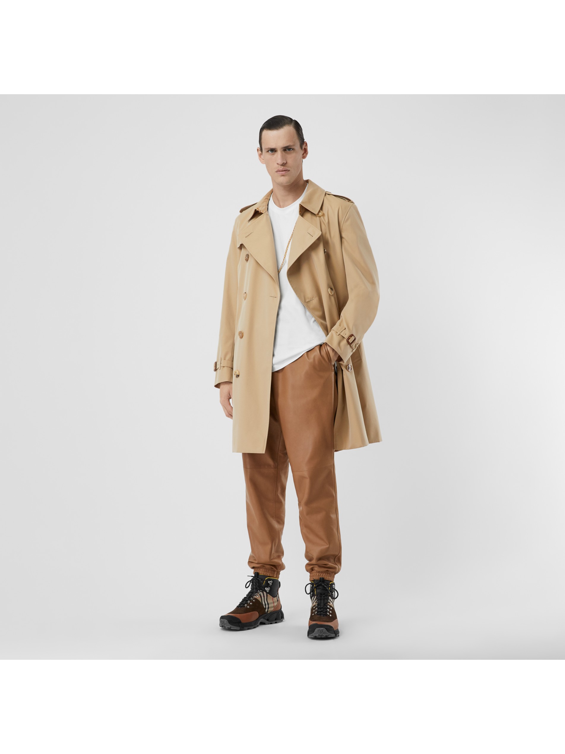 版型 - 中长款 heritage trench 风衣 (蜜色) - 男士 | burberry