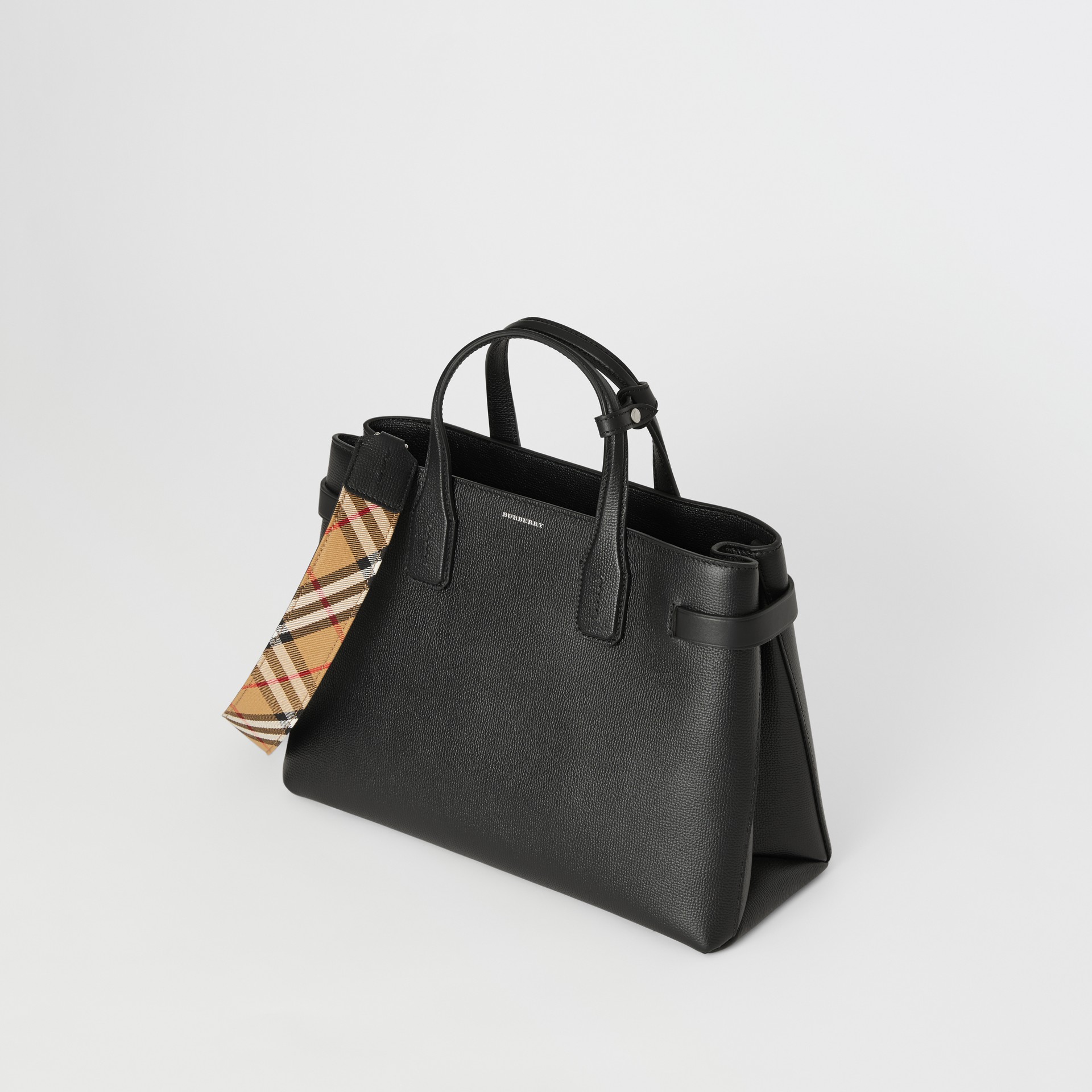 The Medium Banner In Leather And Vintage Check Black Women Burberry United Kingdom