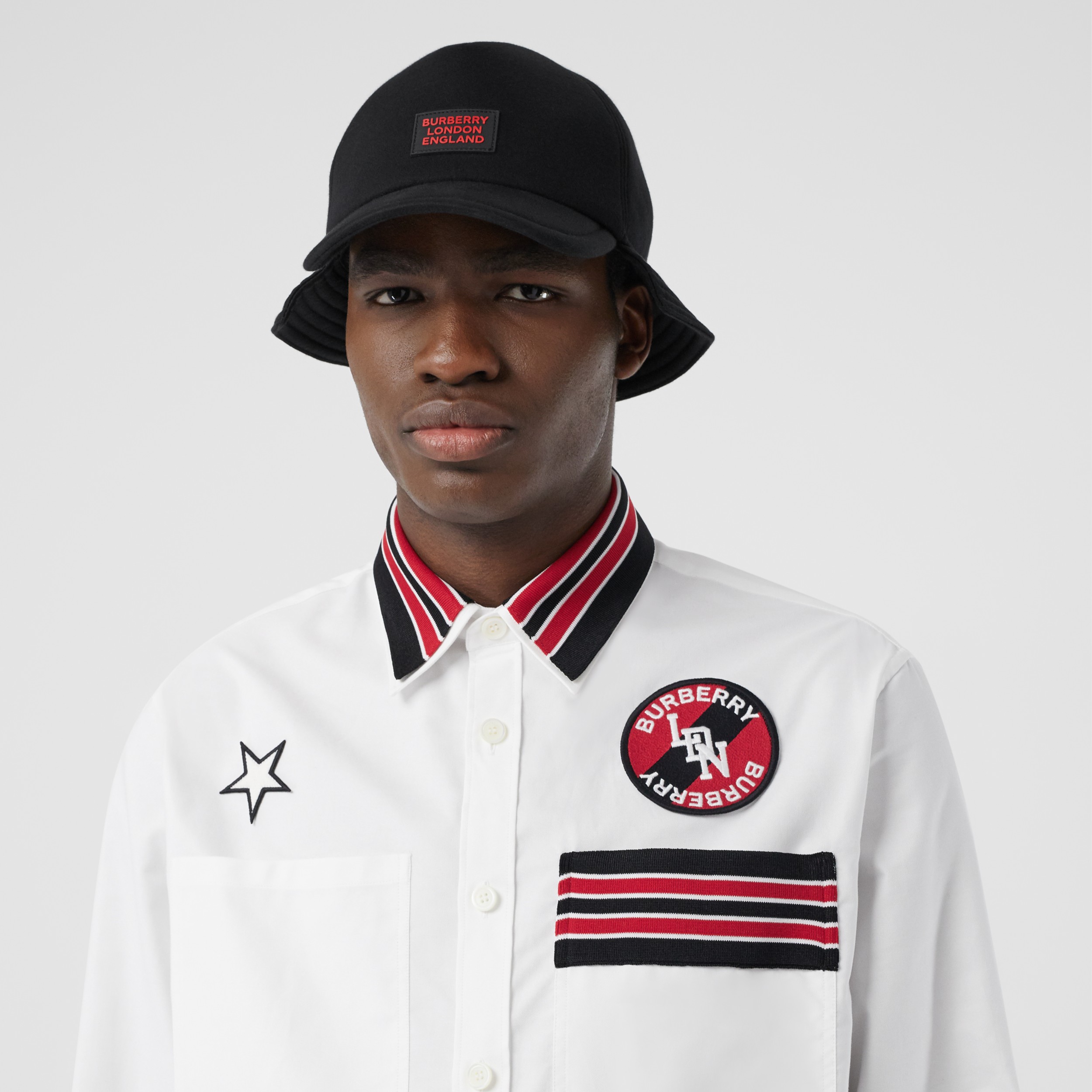 Logo Graphic Cotton Oxford Oversized Shirt in White Men Burberry