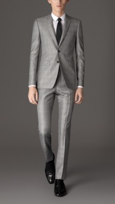 light grey melange slim fit prince of wales check suit - image 1