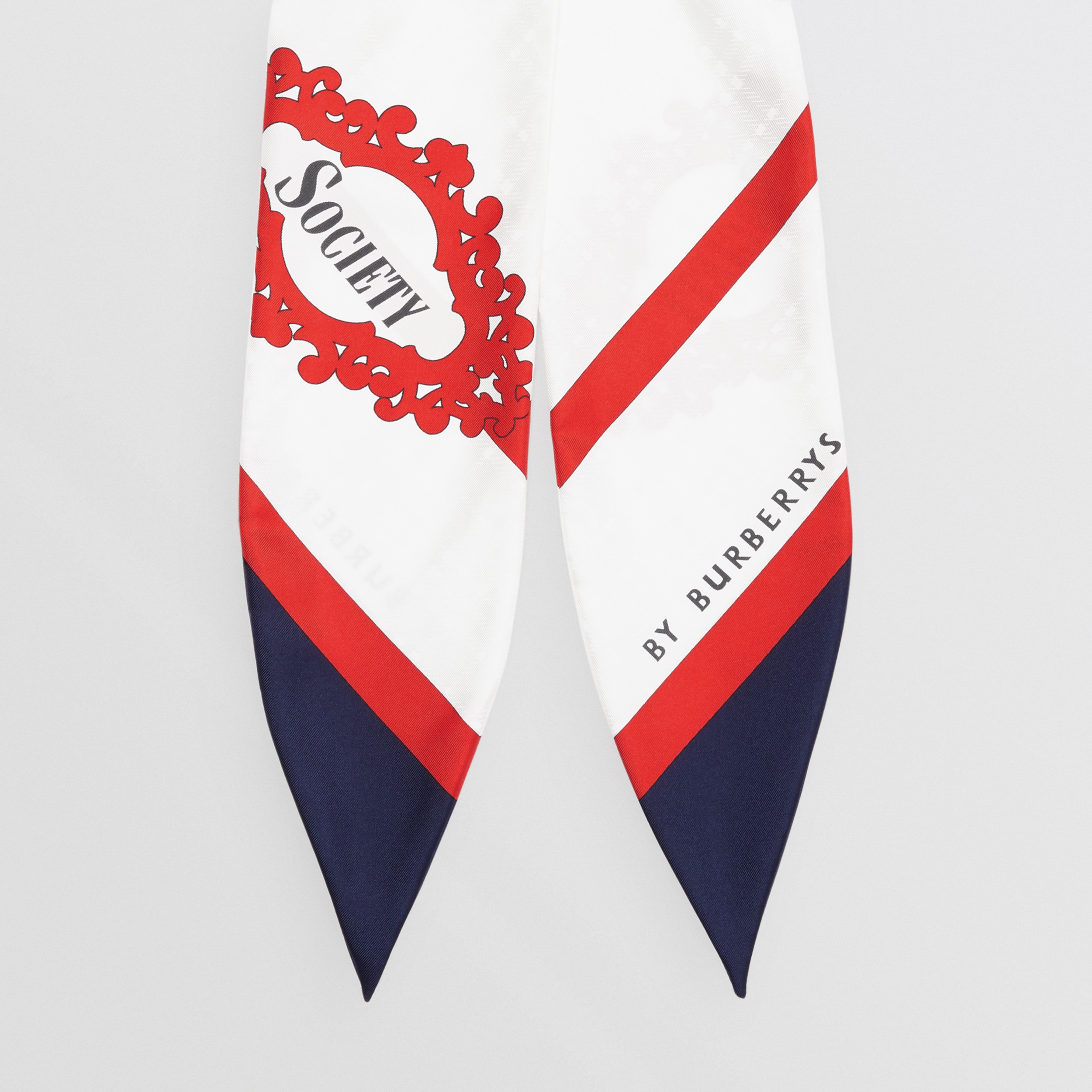 Archive Society Print Silk Hair Scarf In Navy Women Burberry