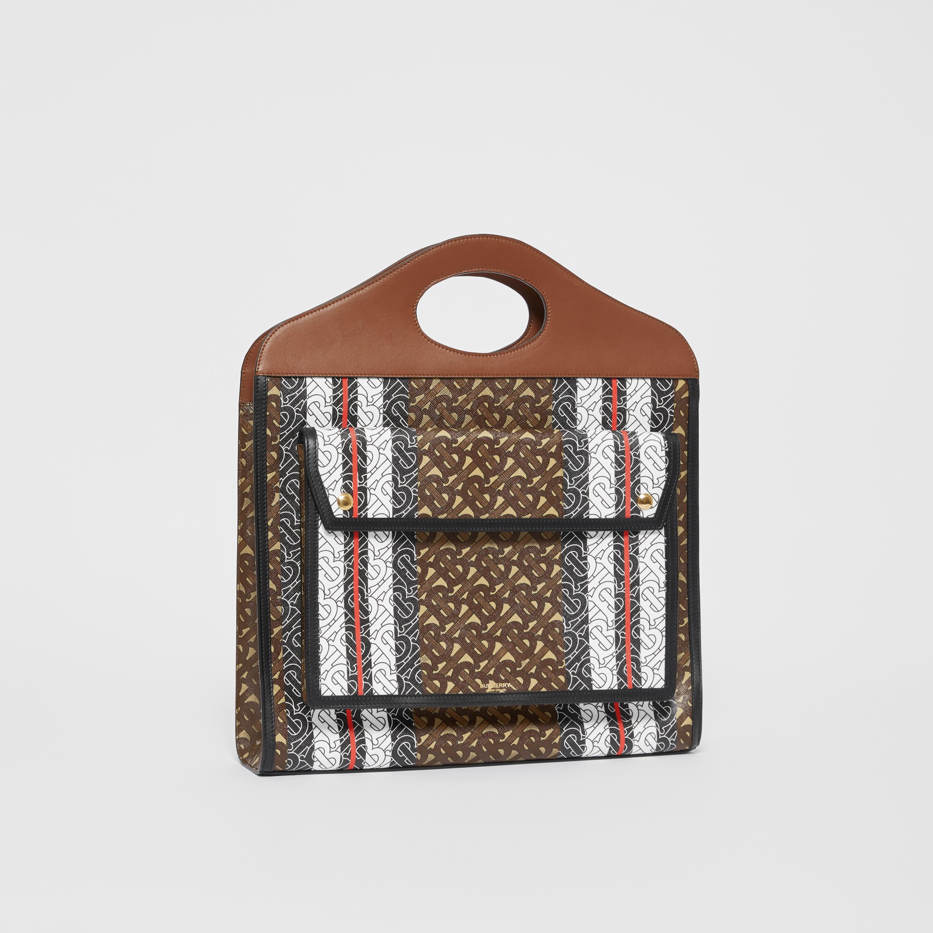 Medium Monogram Stripe E-canvas Pocket Bag in Bridle Brown - Women | Burberry United Kingdom