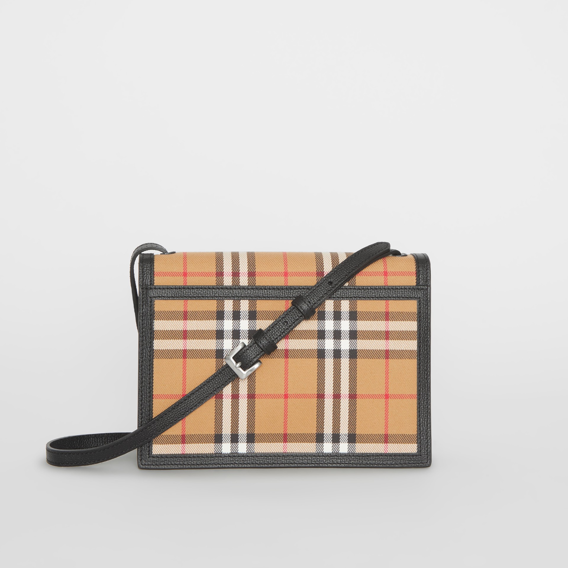 Small Vintage Check and Leather Crossbody Bag in Black - Women | Burberry Australia