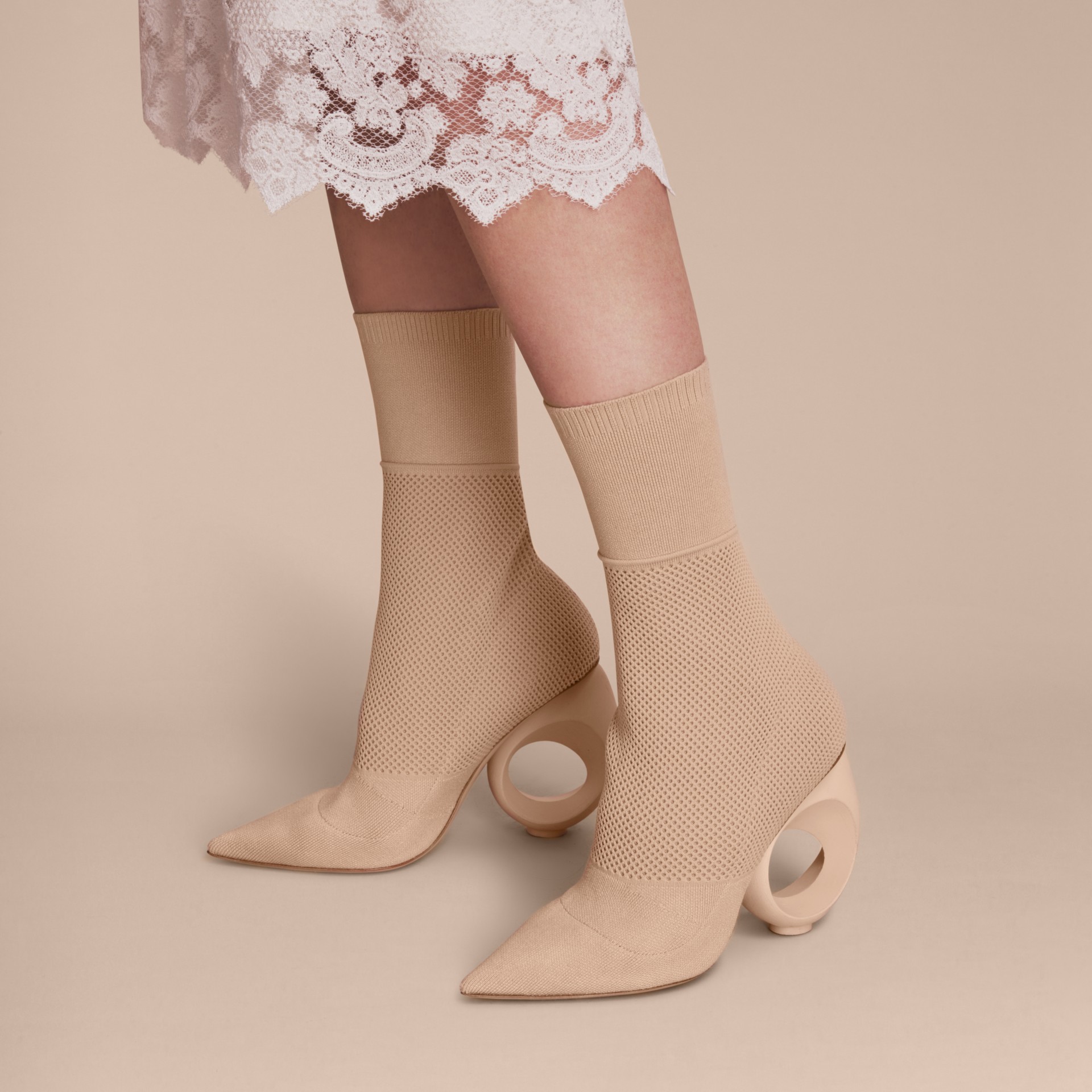 Midcalf Knitted Boots with Sculpted Heel in Nude Burberry United States