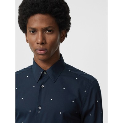 Slim Fit Polka Dot Cotton Poplin Shirt In Navy - Men | Burberry United ...