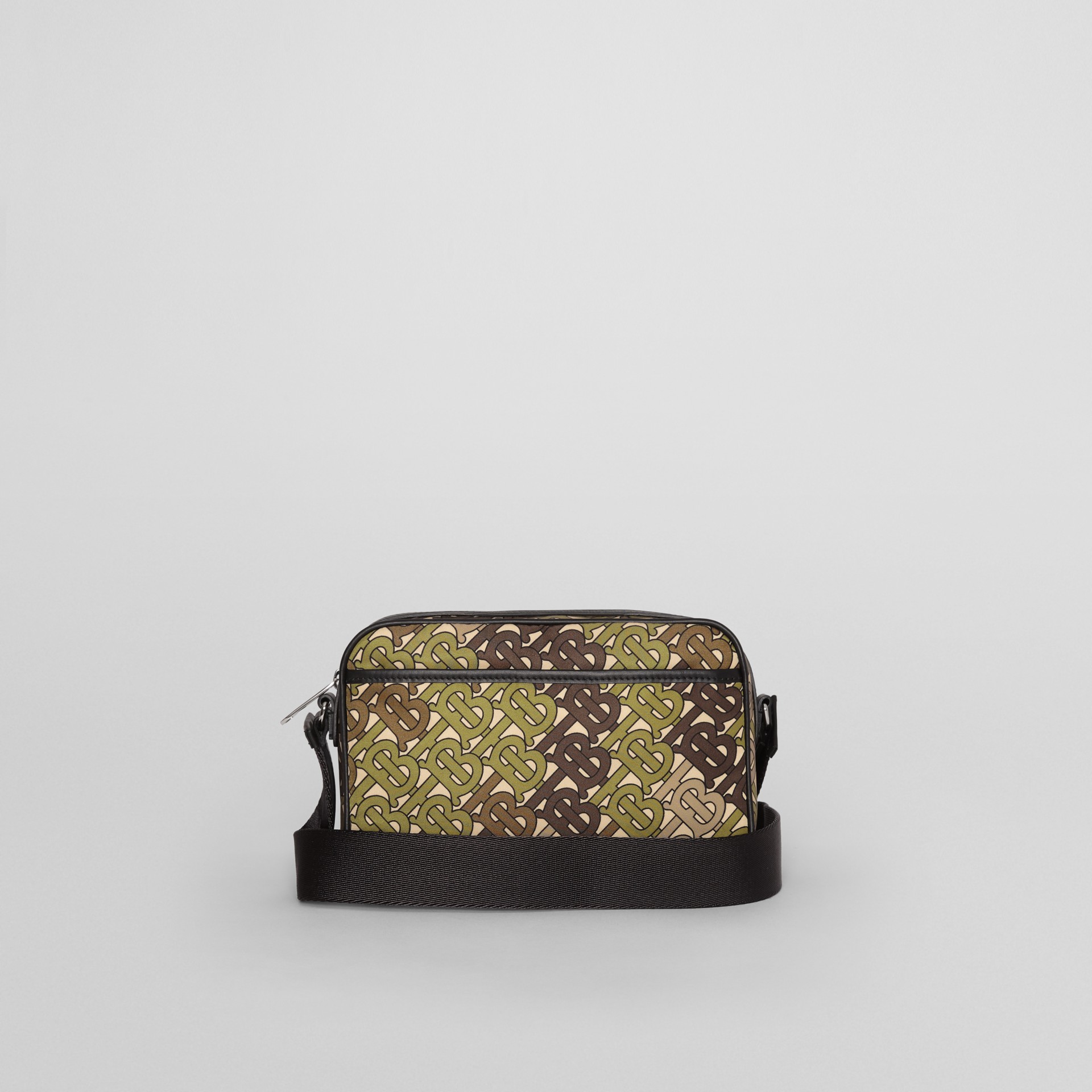 Monogram Print and Leather Crossbody Bag in Khaki Green Men
