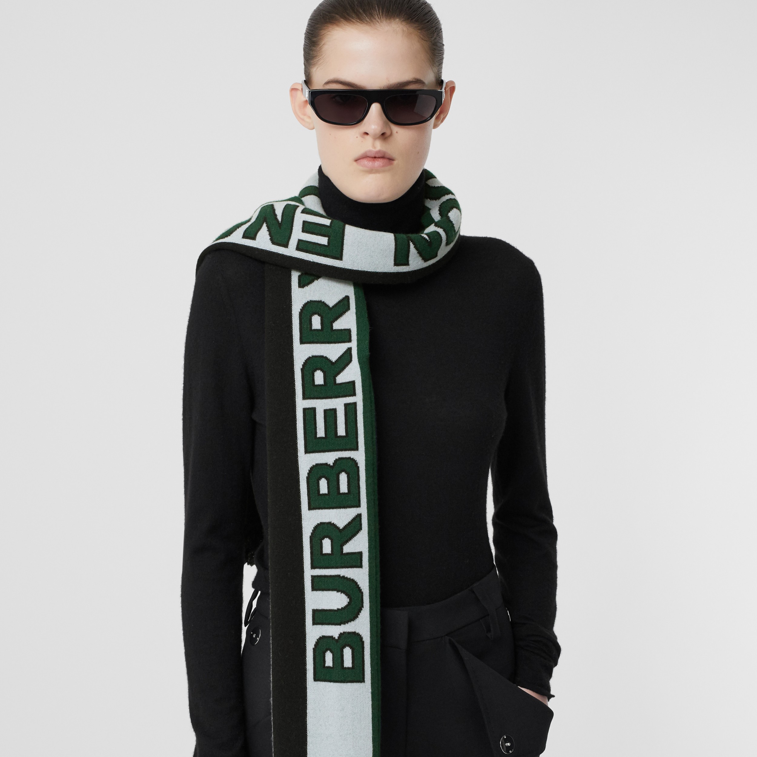 Logo Cashmere Jacquard Capelet with Sleeves in Pale Blue | Burberry ...