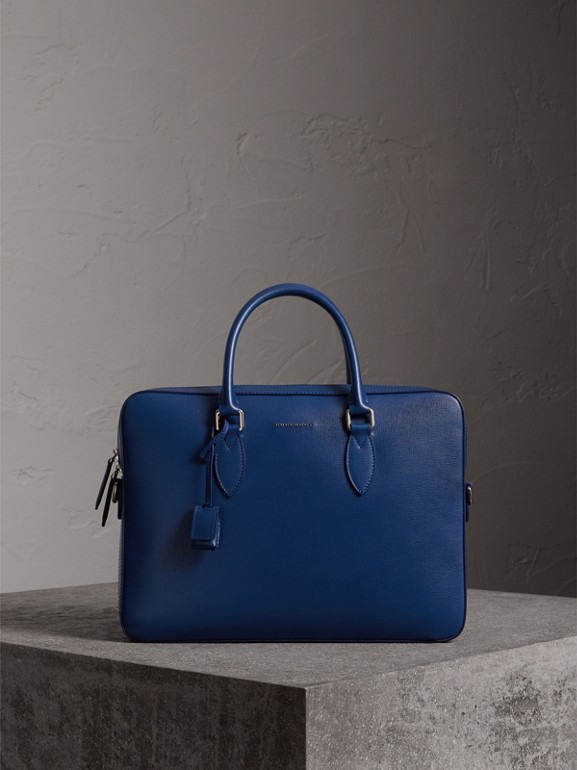 London Leather Briefcase in Deep Blue - Men | Burberry United States