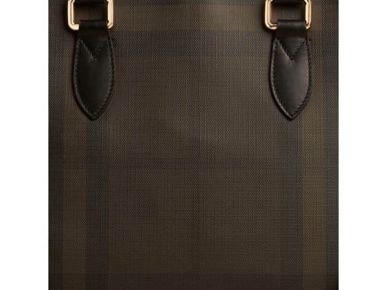 Medium Leather Trim London Check Briefcase Chocolate/black Burberry