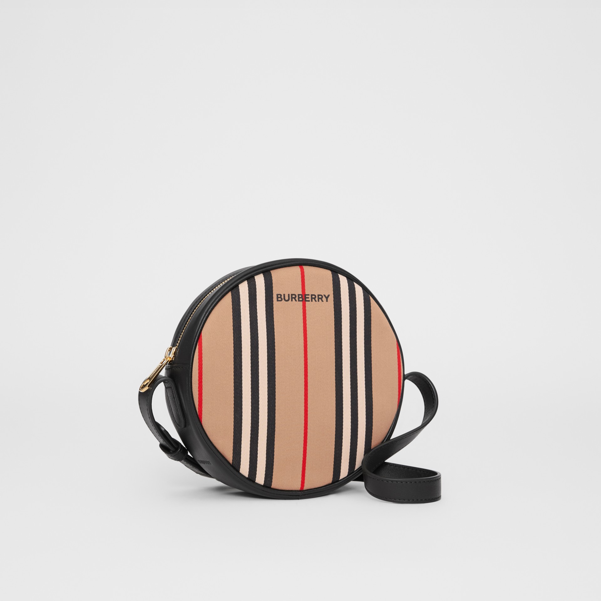 Icon Stripe Cotton Crossbody Bag in Honey/black Children Burberry