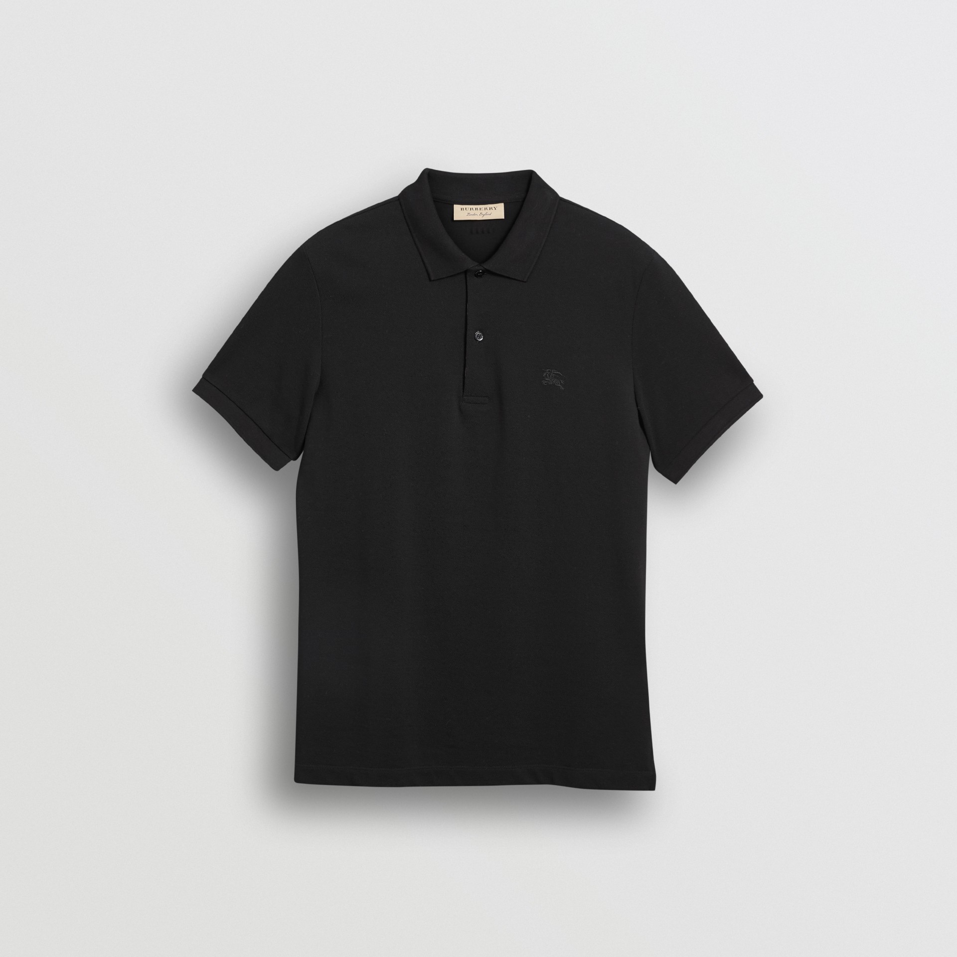 Check Placket Cotton Piqué Polo Shirt in Black - Men | Burberry United ...