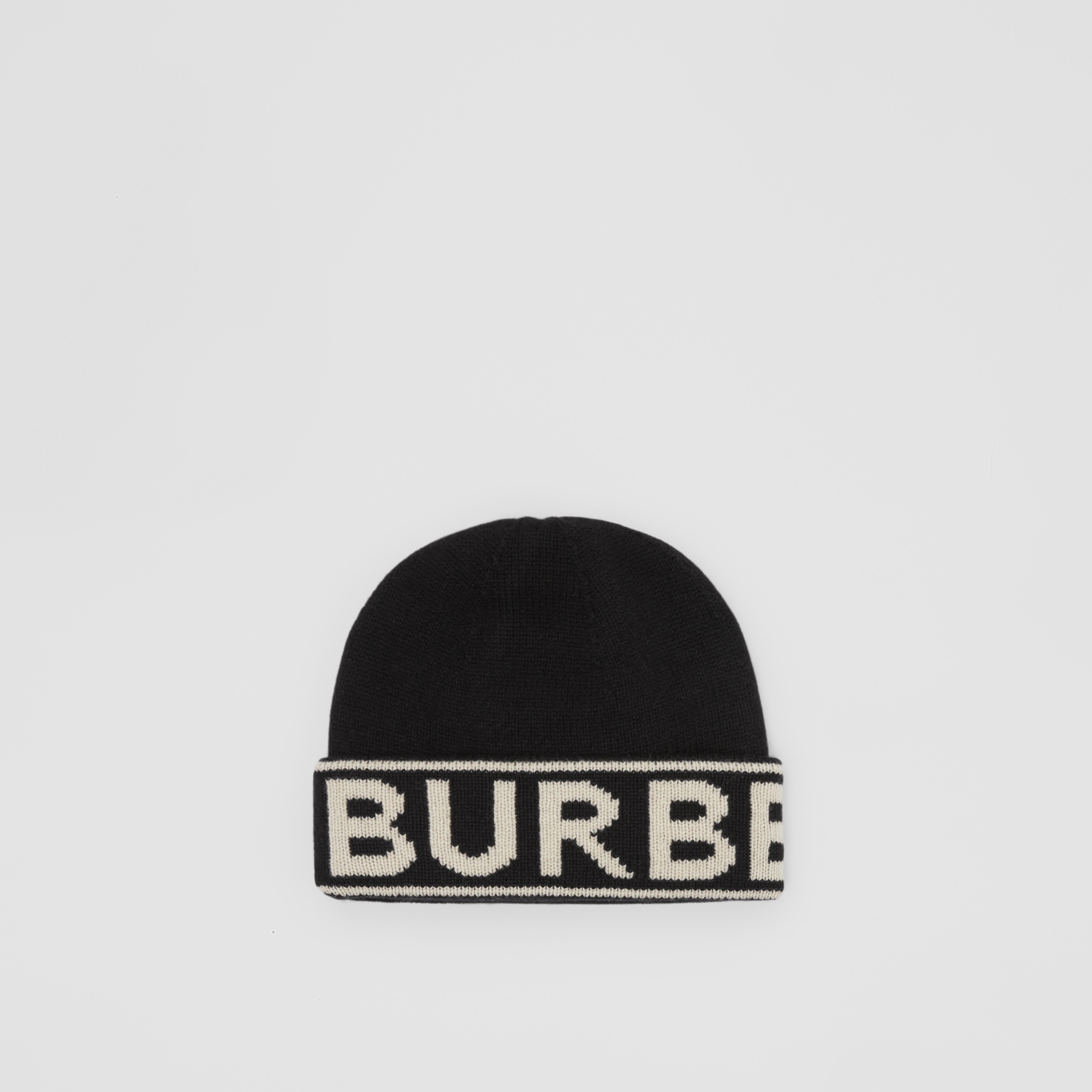 Logo Intarsia Cashmere Beanie in Black | Burberry® Official