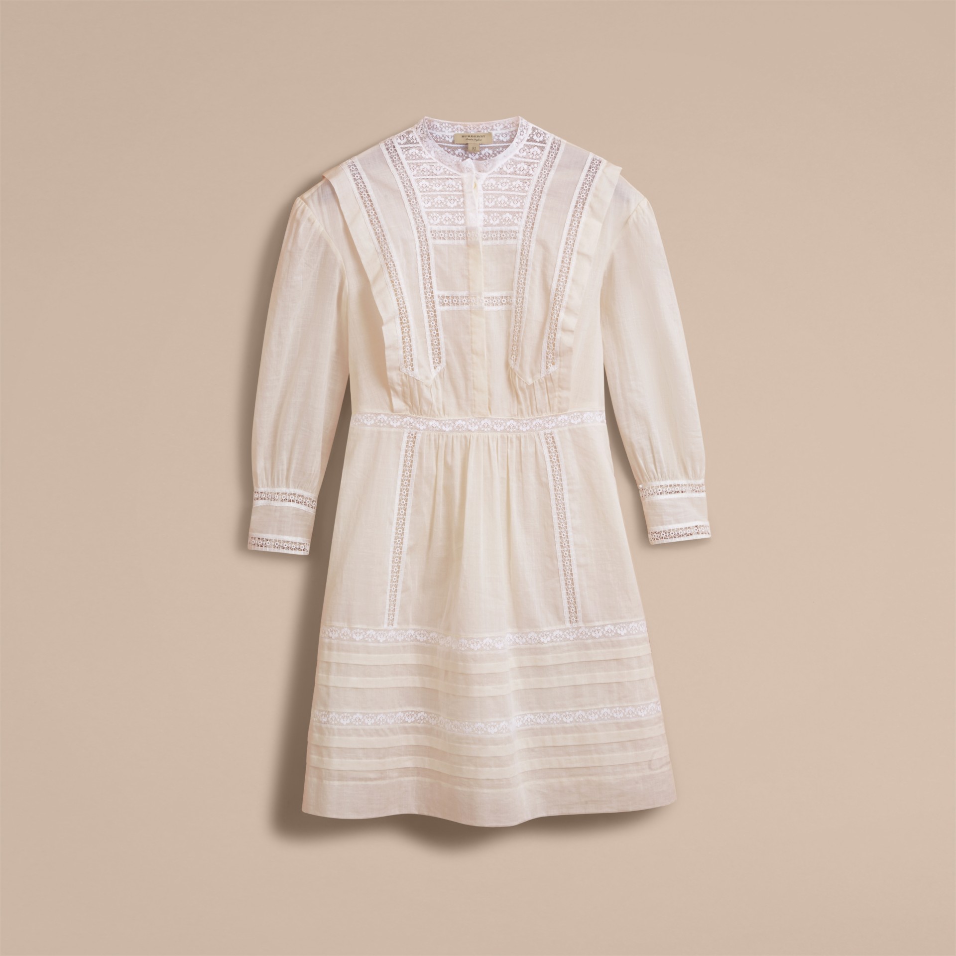 Lace Detail Cotton Voile Dress in Natural White Women Burberry