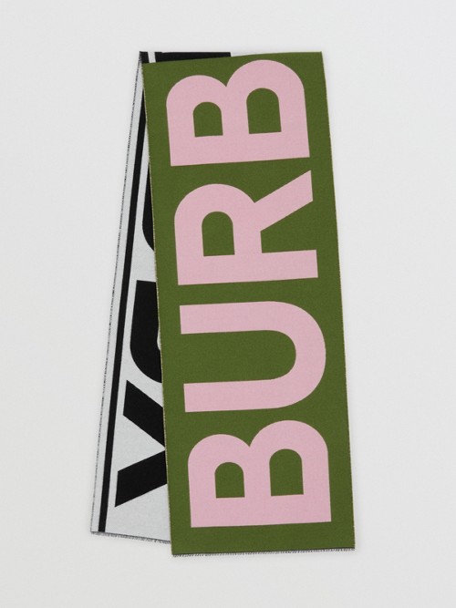 Burberry Logo Wool Silk Jacquard Scarf In Cedar Green