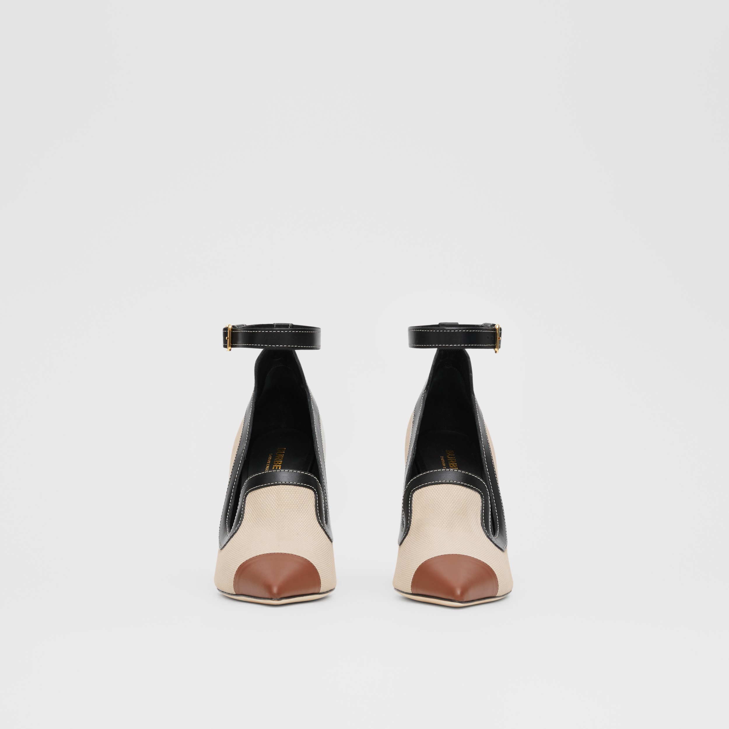 Cotton Canvas and Leather Pointtoe Pumps in Natural/black Women