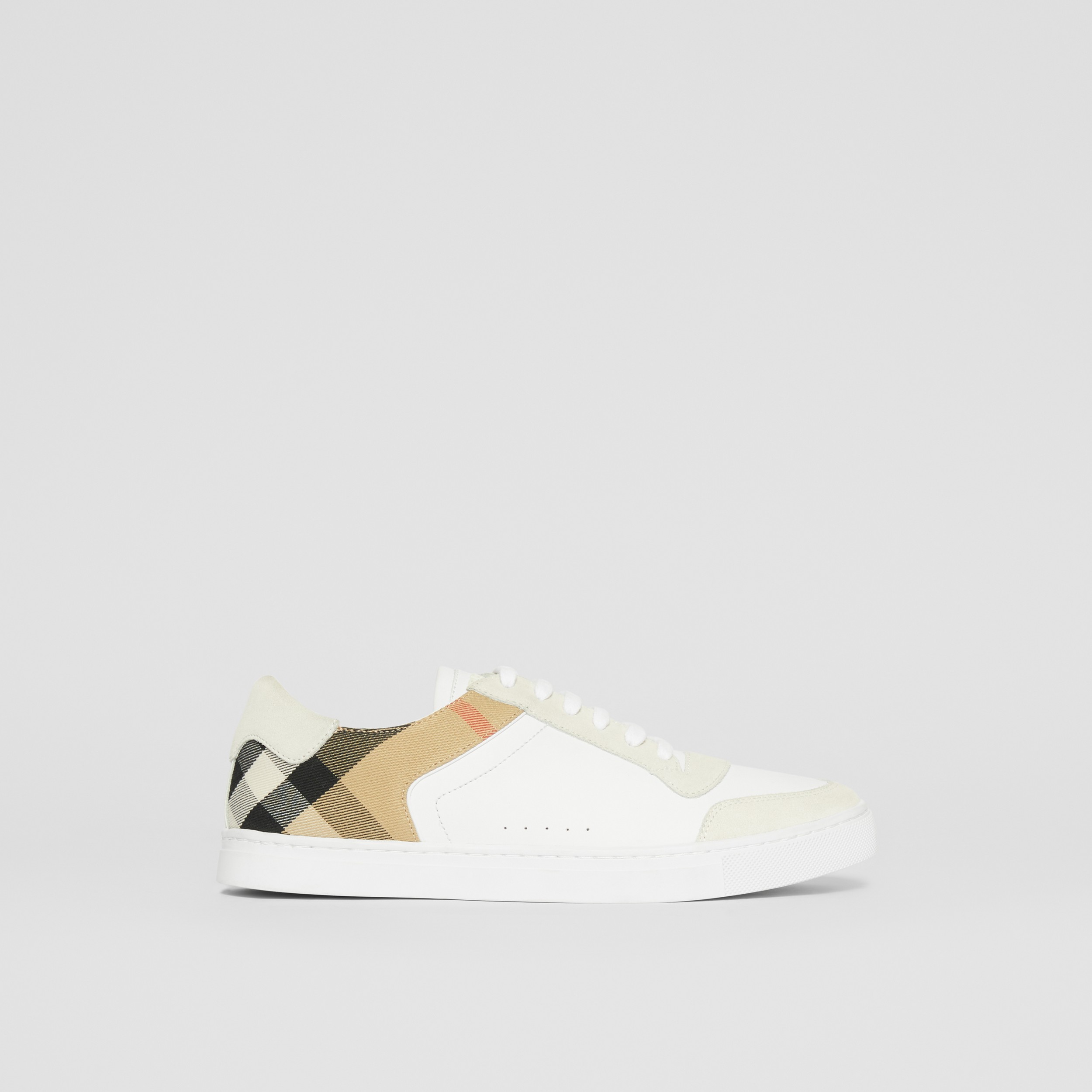 Leather, Suede and House Check Cotton Sneakers in Optic White - Men | Burberry® Official - 1