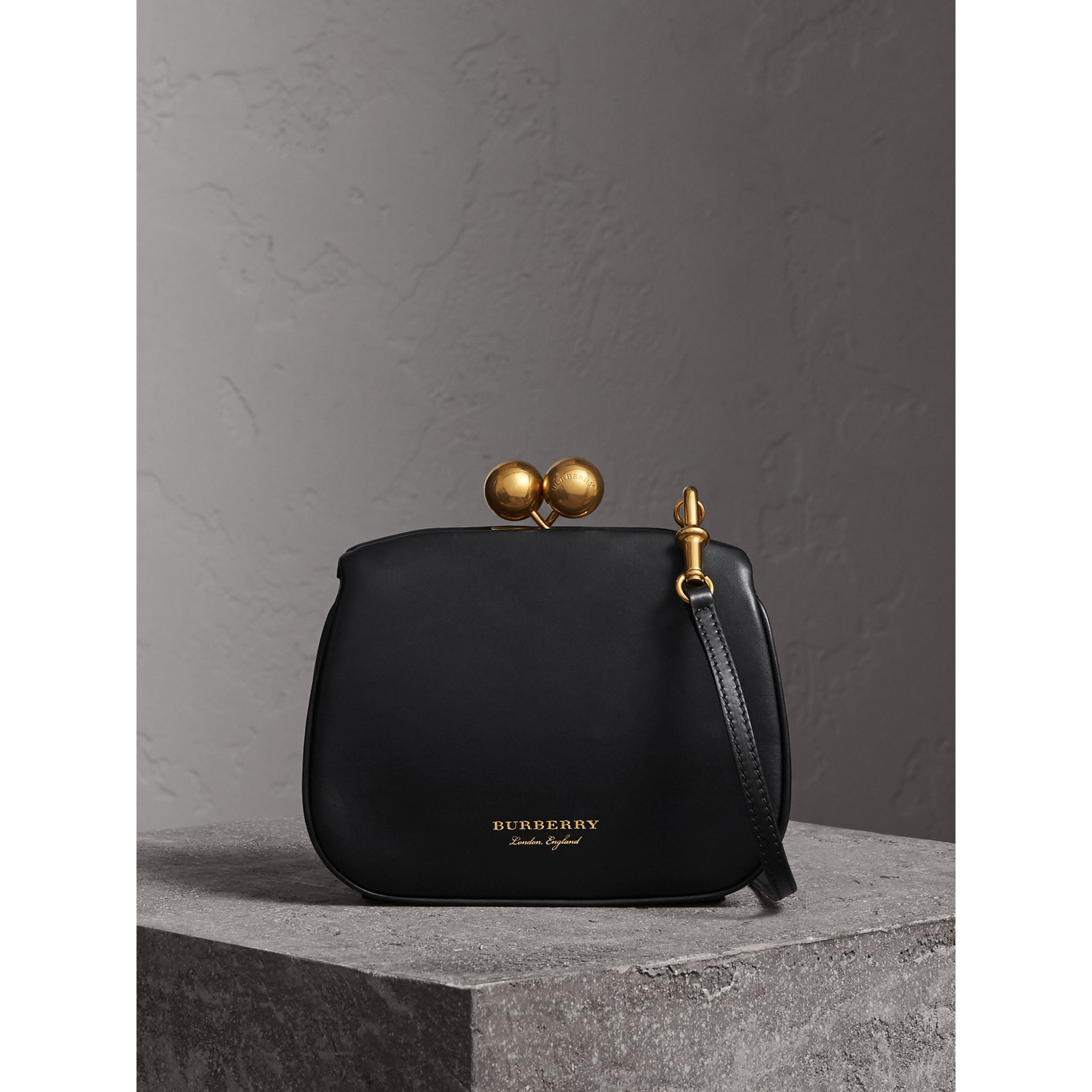 Shop Burberry Small Leather Frame Bag In Black