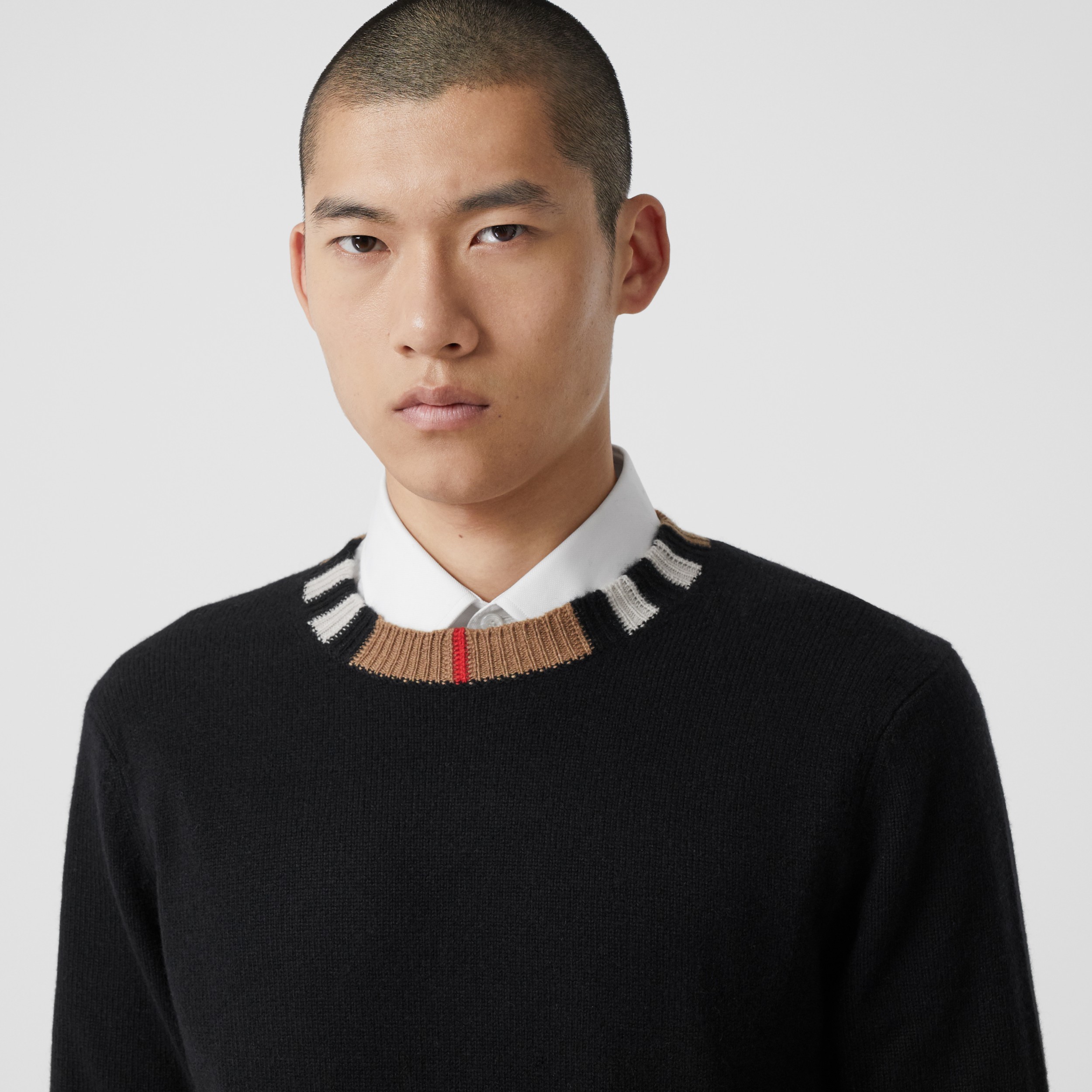 Icon Stripe Trim Cashmere Sweater in Black - Men | Burberry United States