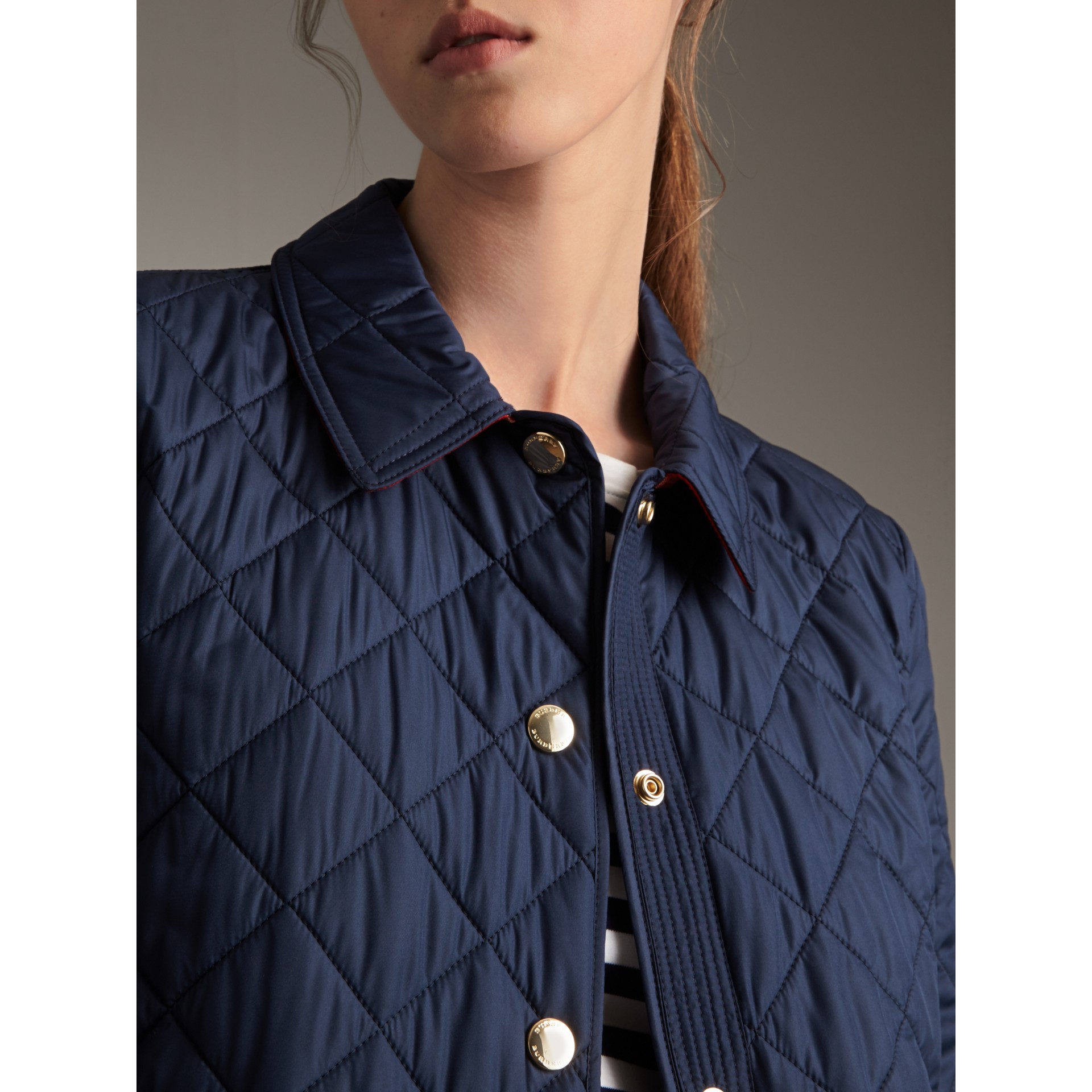 Check Detail Diamond Quilted Jacket in Navy - Women | Burberry United ...