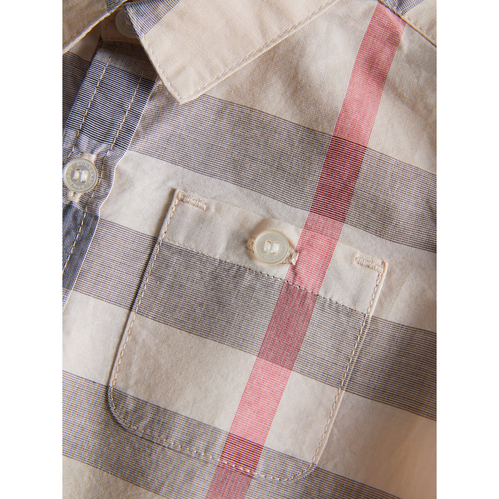 Washed Check Cotton Short Sleeve Shirt in Pale Classic | Burberry ...