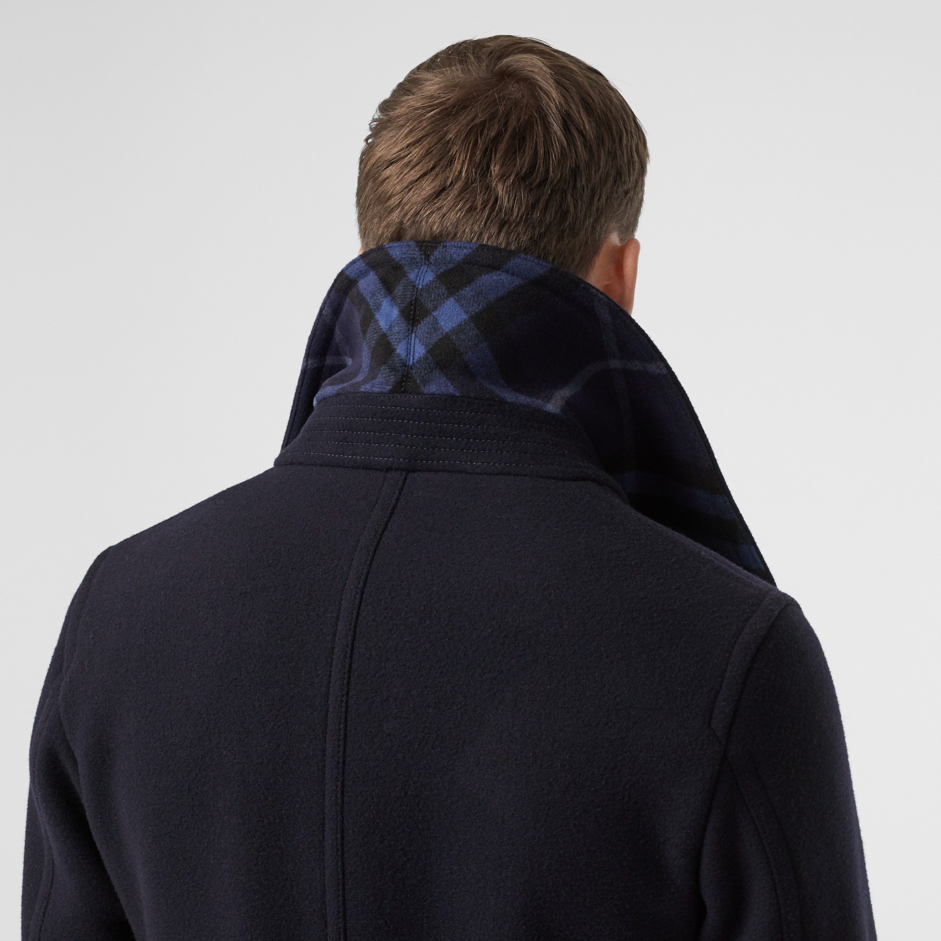 Wool Blend Pea Coat in Navy Men Burberry United Kingdom