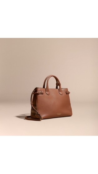 the banner - 中号 house 格纹拼皮革班纳手袋 棕褐色