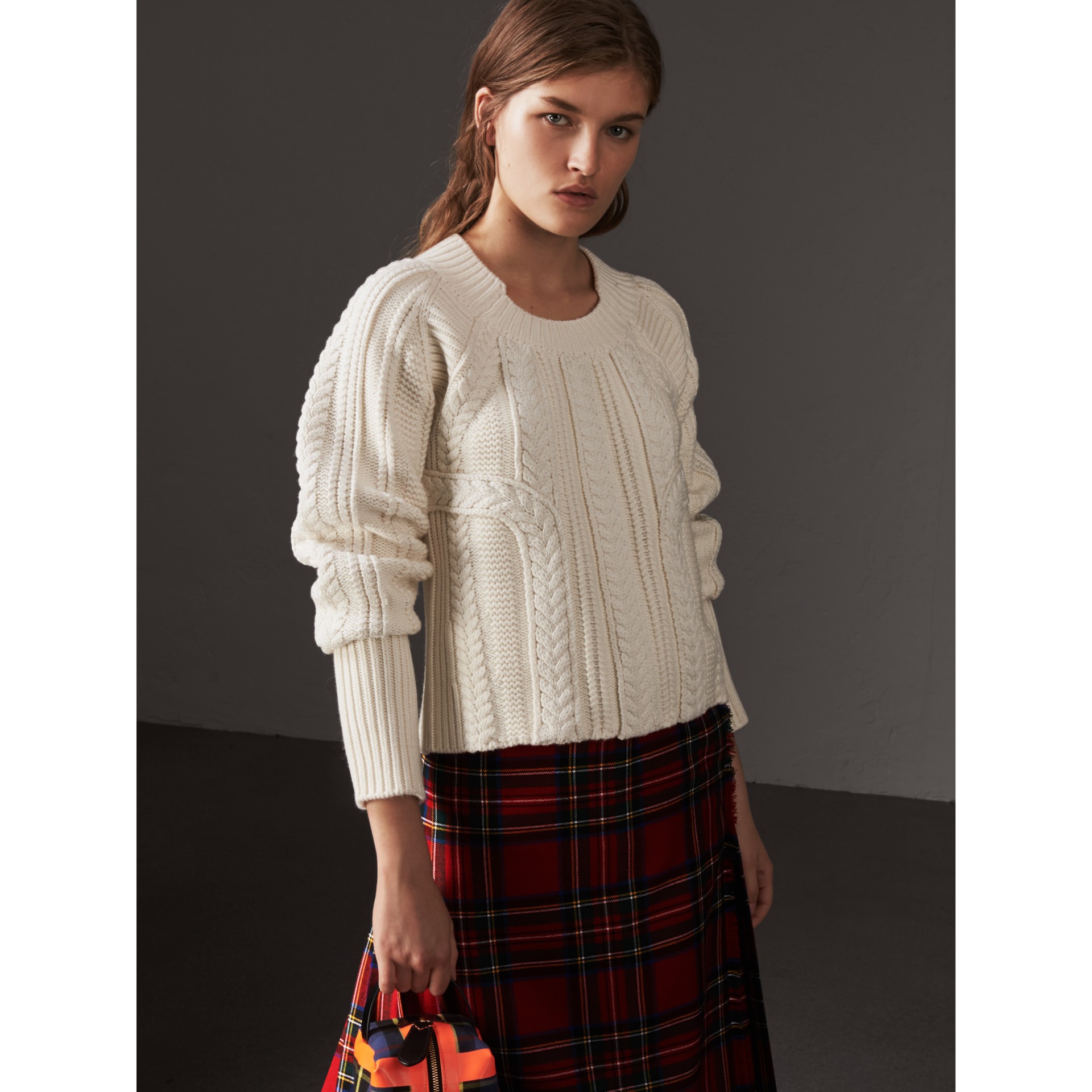 Cable Knit Wool Cashmere Sweater in Natural White - Women | Burberry ...