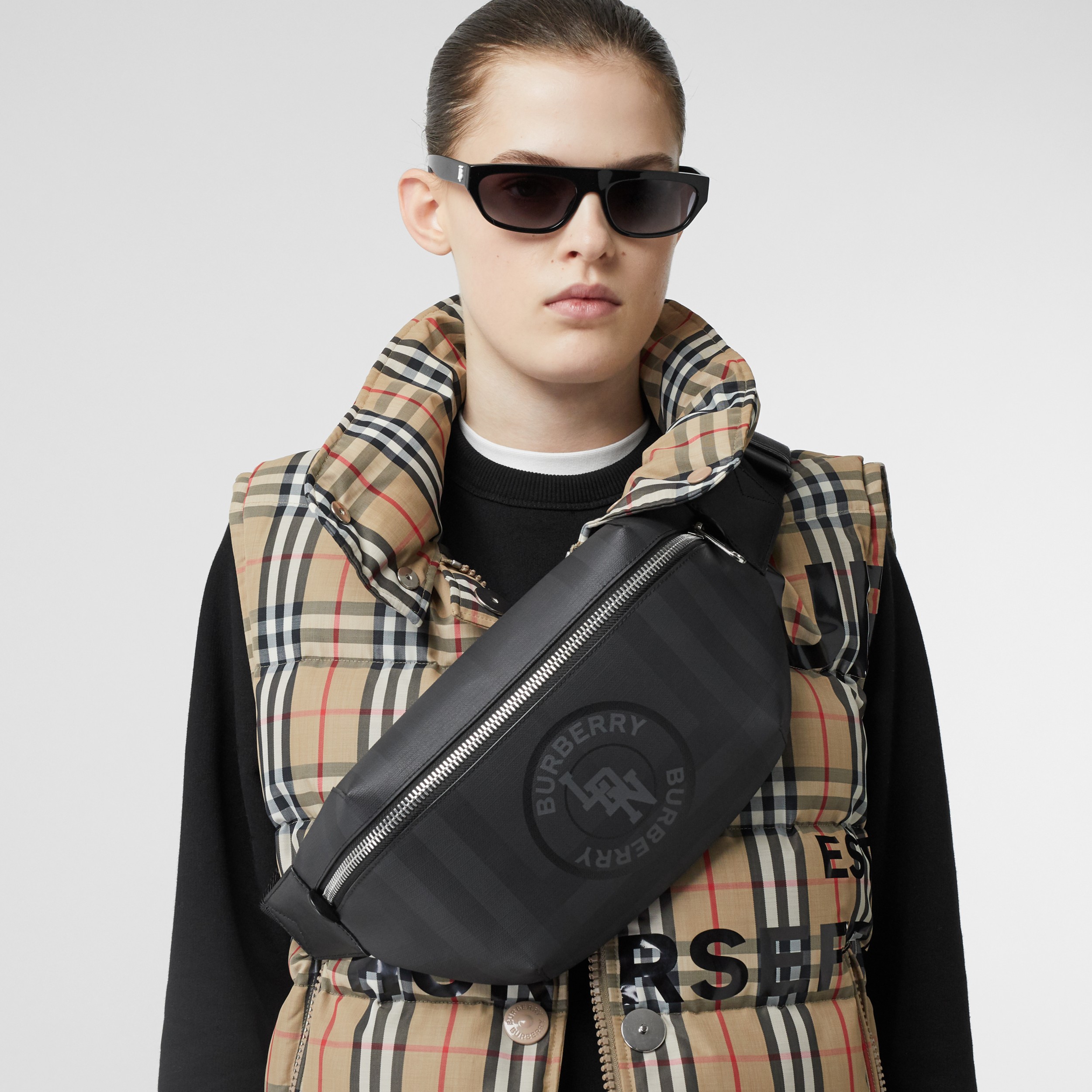 Logo Graphic London Check Sonny Bum Bag in Dark Charcoal | Burberry ...