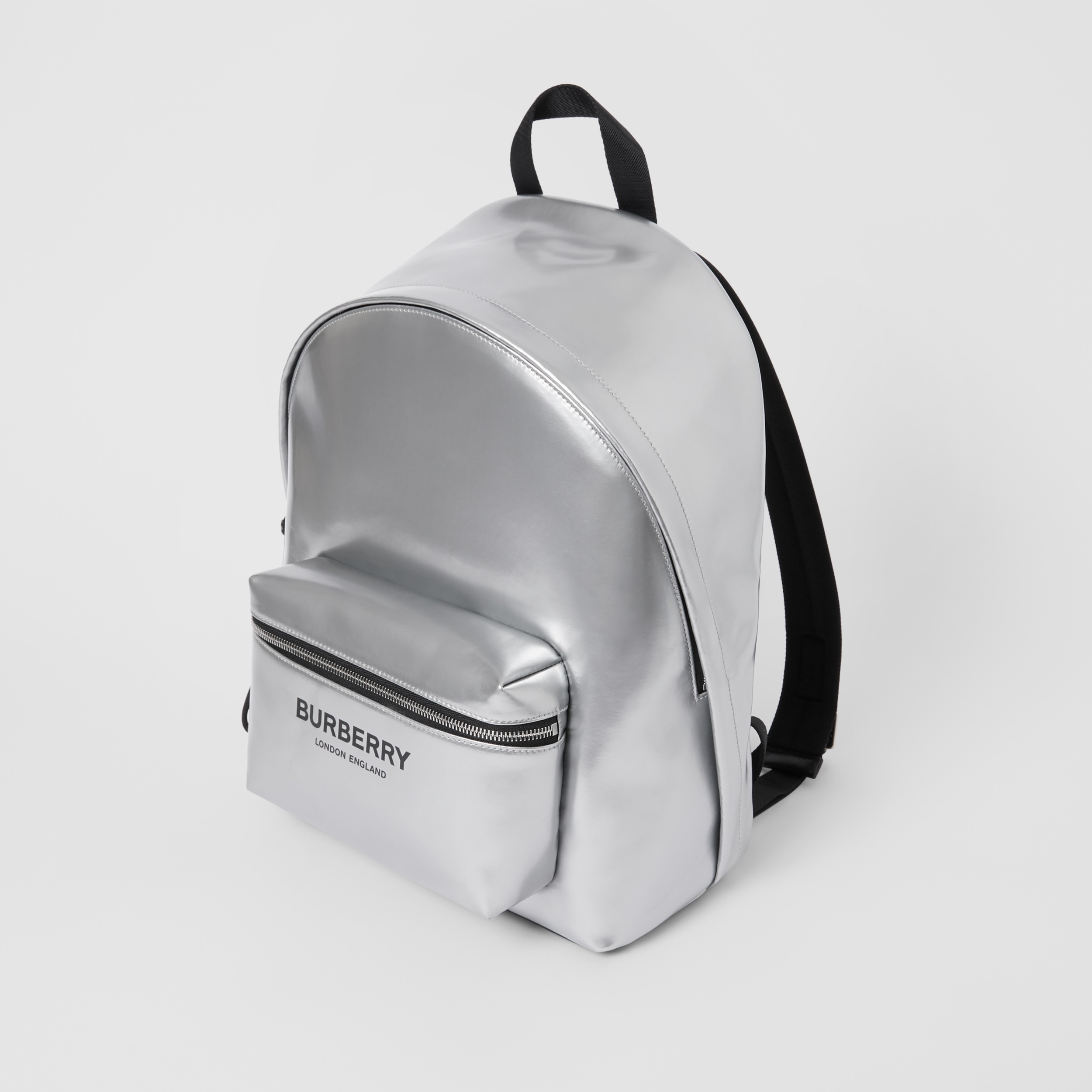Metallic Coated Canvas Backpack in Silver Burberry United States