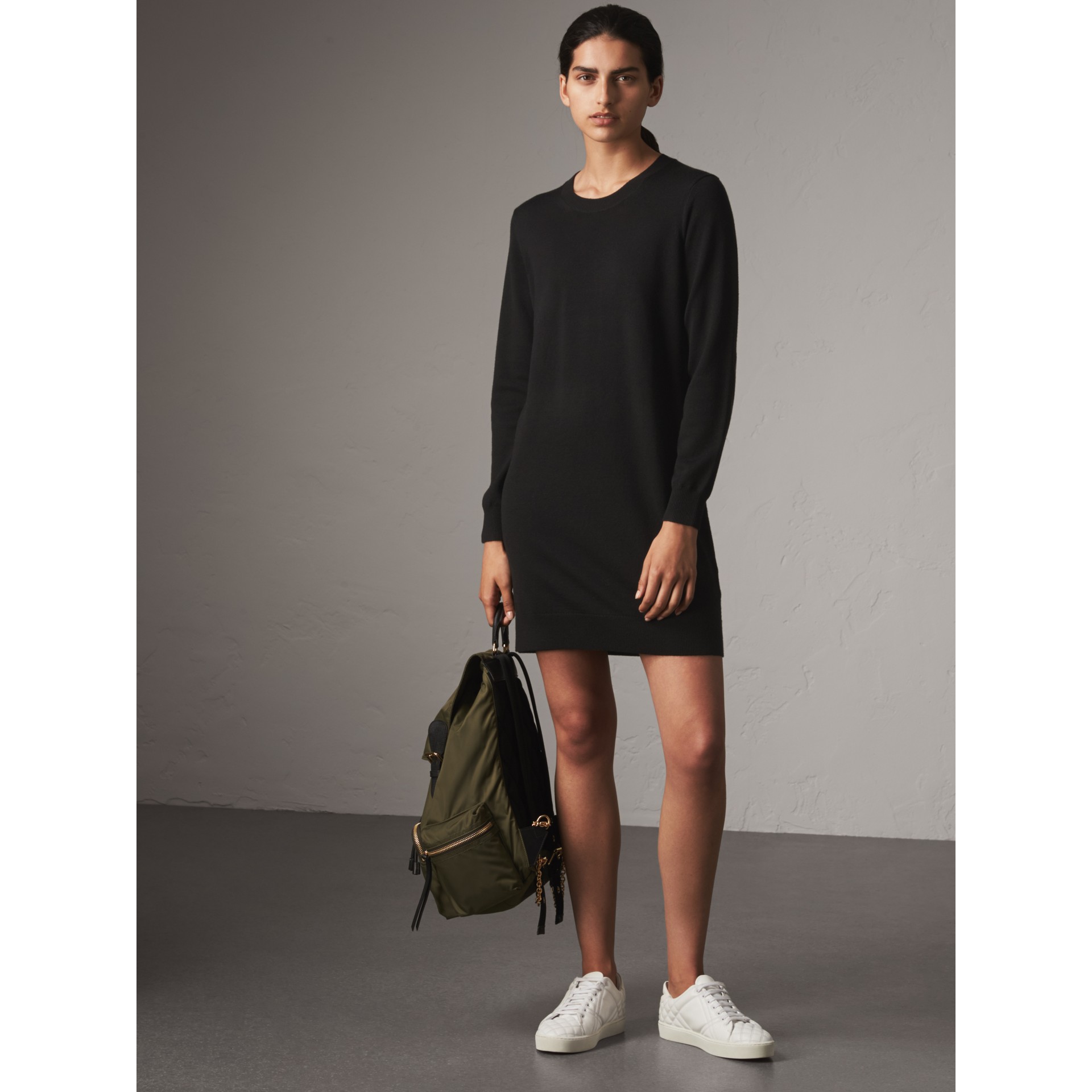check detail merino wool sweater dress in black check detail merino wool sweater dress in black
